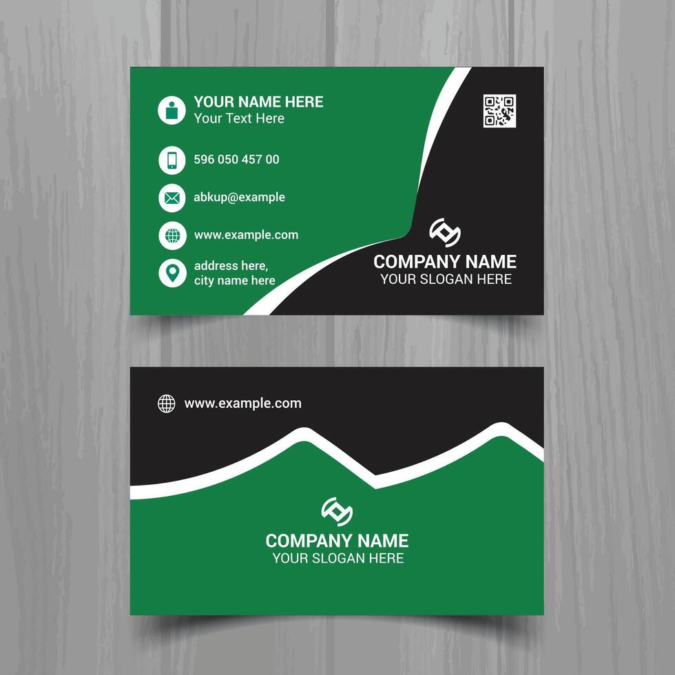 Horizontal Green and deep grey color business card vector template, simple clean layout design template