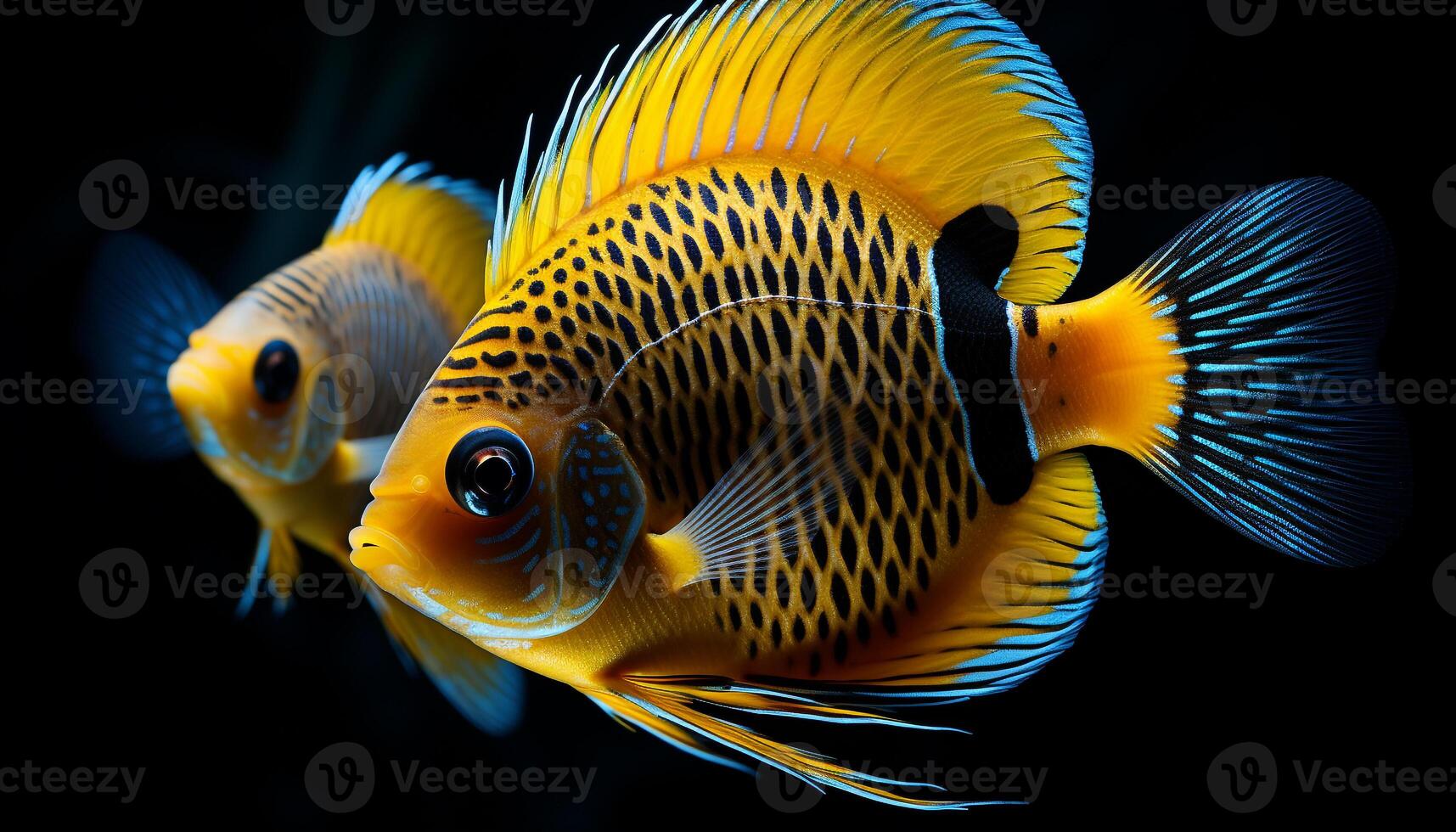 AI generated Vibrant colored fish swim in tropical underwater reef generated by AI photo