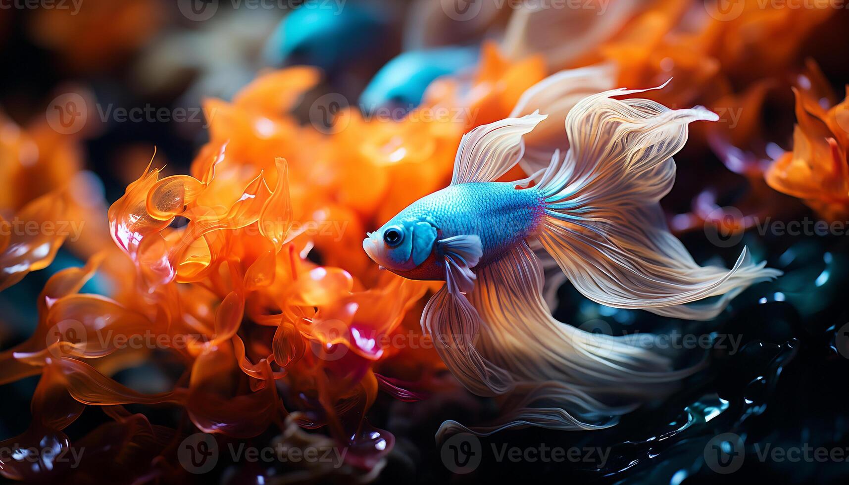 AI generated Colorful fish swim in the vibrant underwater reef generated by AI photo