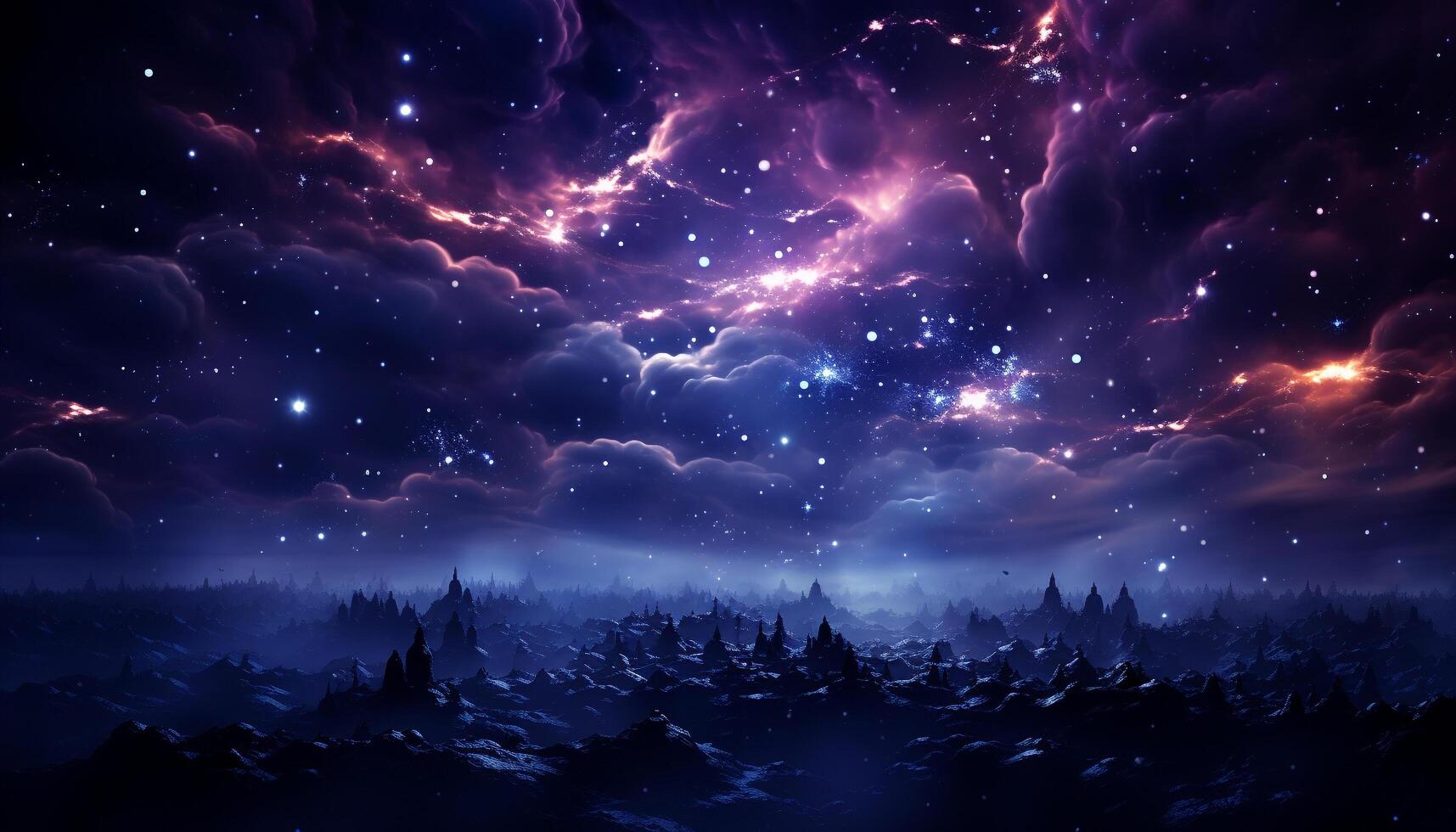 AI generated Glowing star trail illuminates dark galaxy landscape generated by AI photo