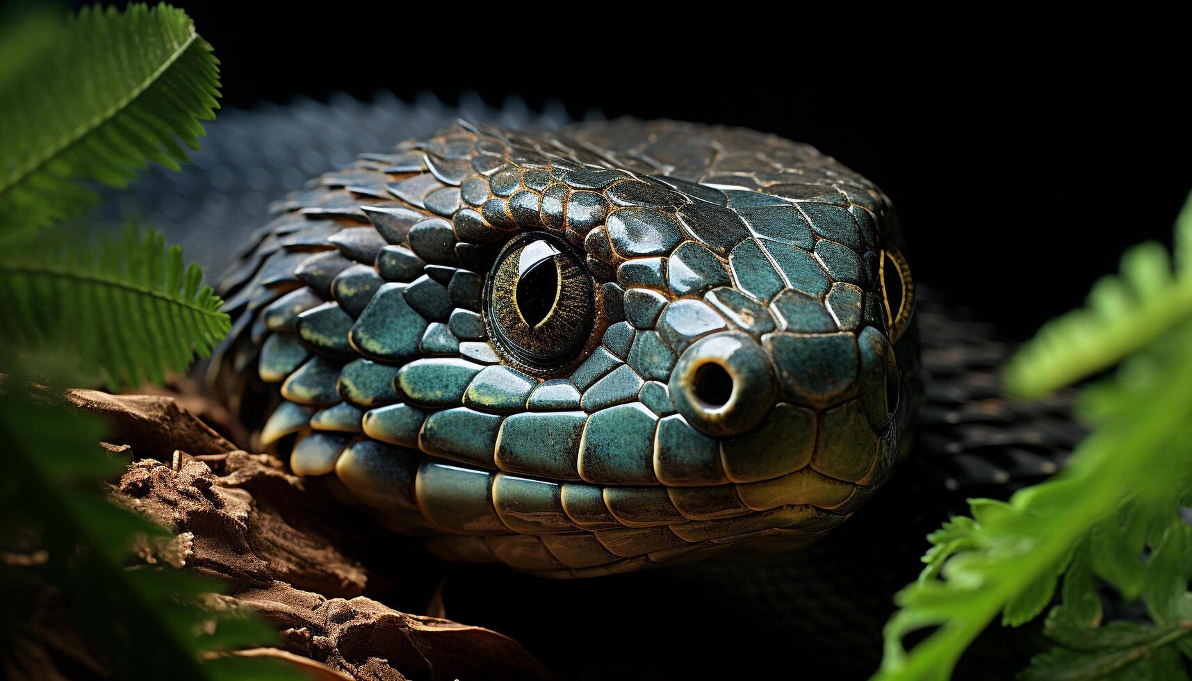 AI generated Spooky viper in tropical forest, danger in nature generated by AI photo