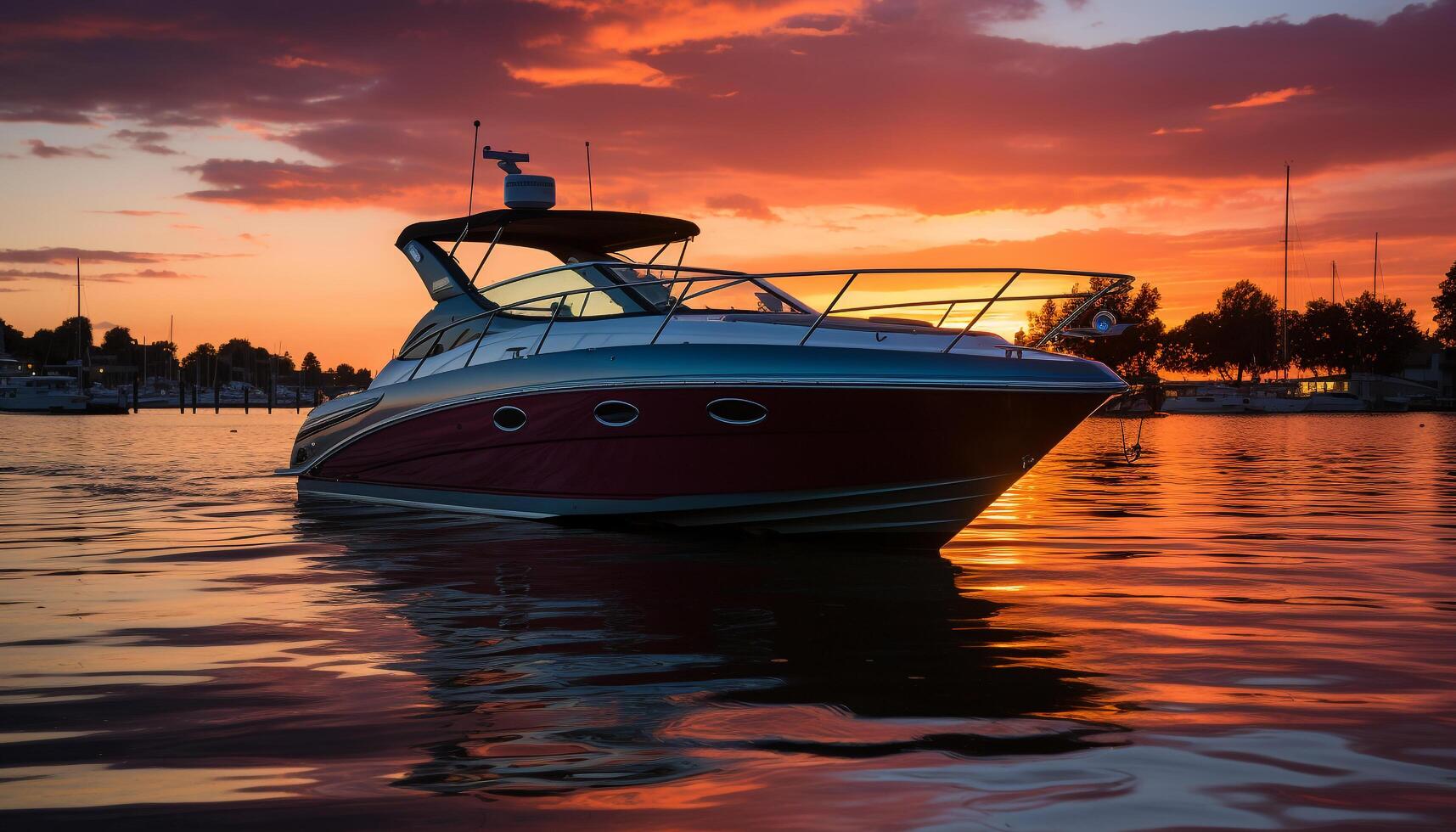 AI generated Yacht sails on tranquil water at sunset generated by AI photo