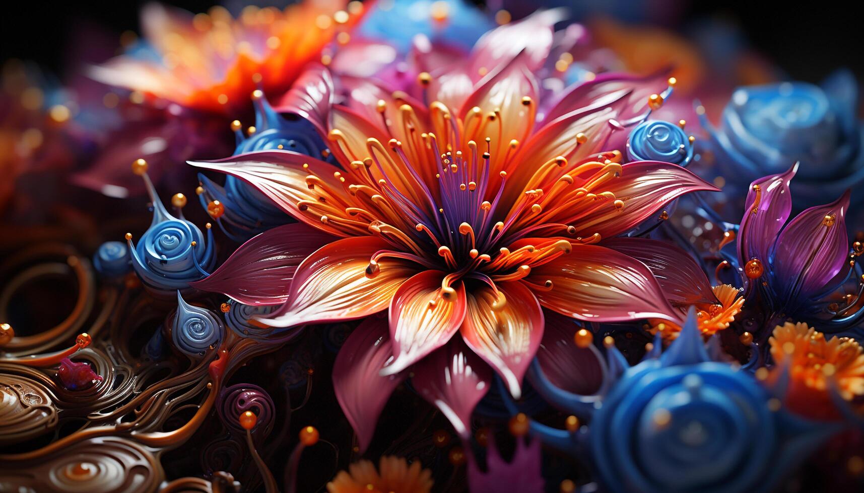 AI generated Abstract underwater fractal design with colorful fish generated by AI photo
