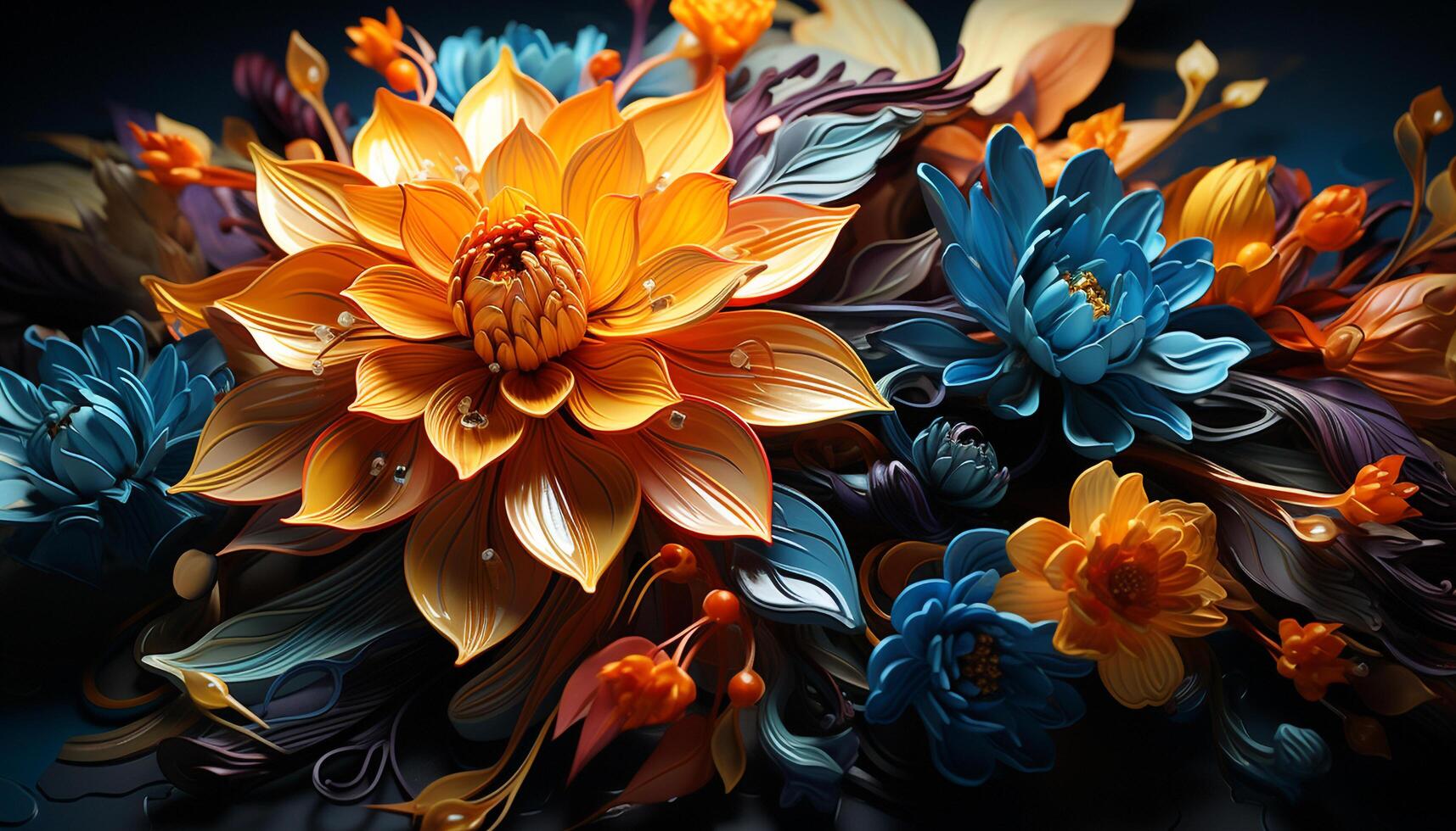 AI generated Abstract floral pattern with vibrant multi colored petals generated by AI photo