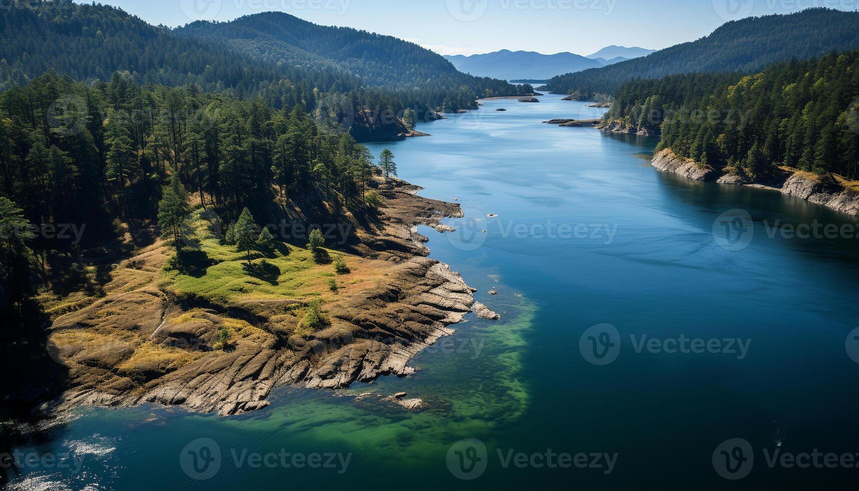 AI generated Majestic mountain peak reflects tranquil blue waters generated by AI photo