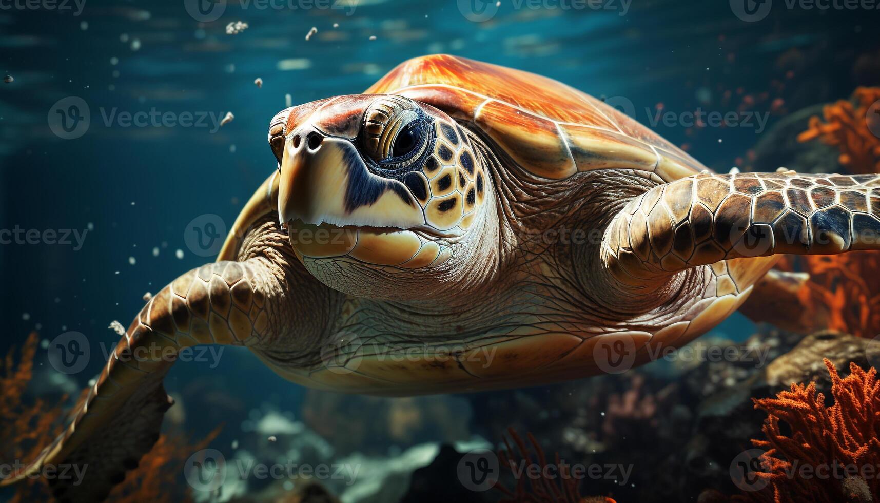 AI generated Underwater turtle swimming in nature, a beautiful sight generated by AI photo