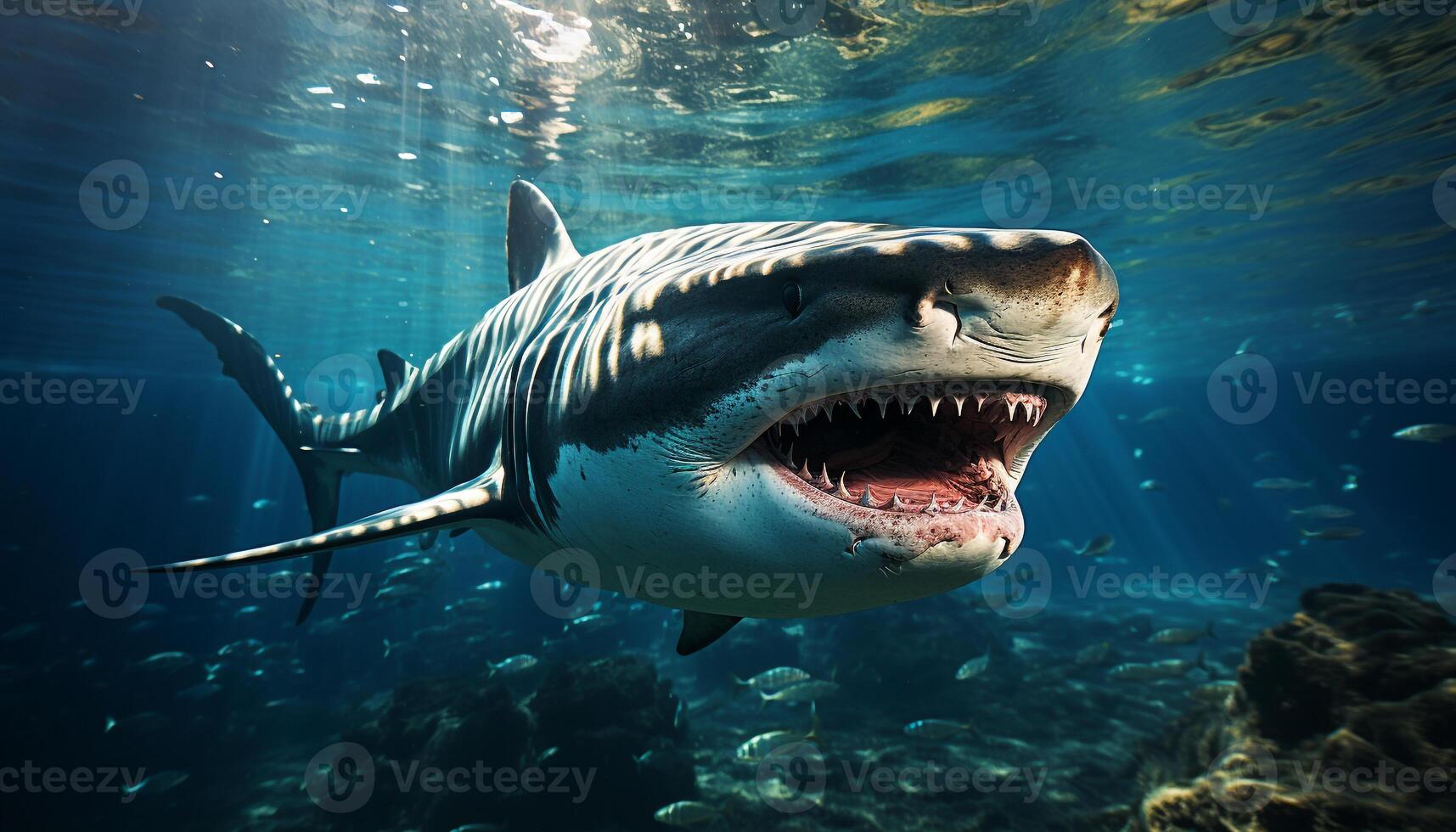 AI generated Majestic fish swimming in deep blue underwater generated by AI photo
