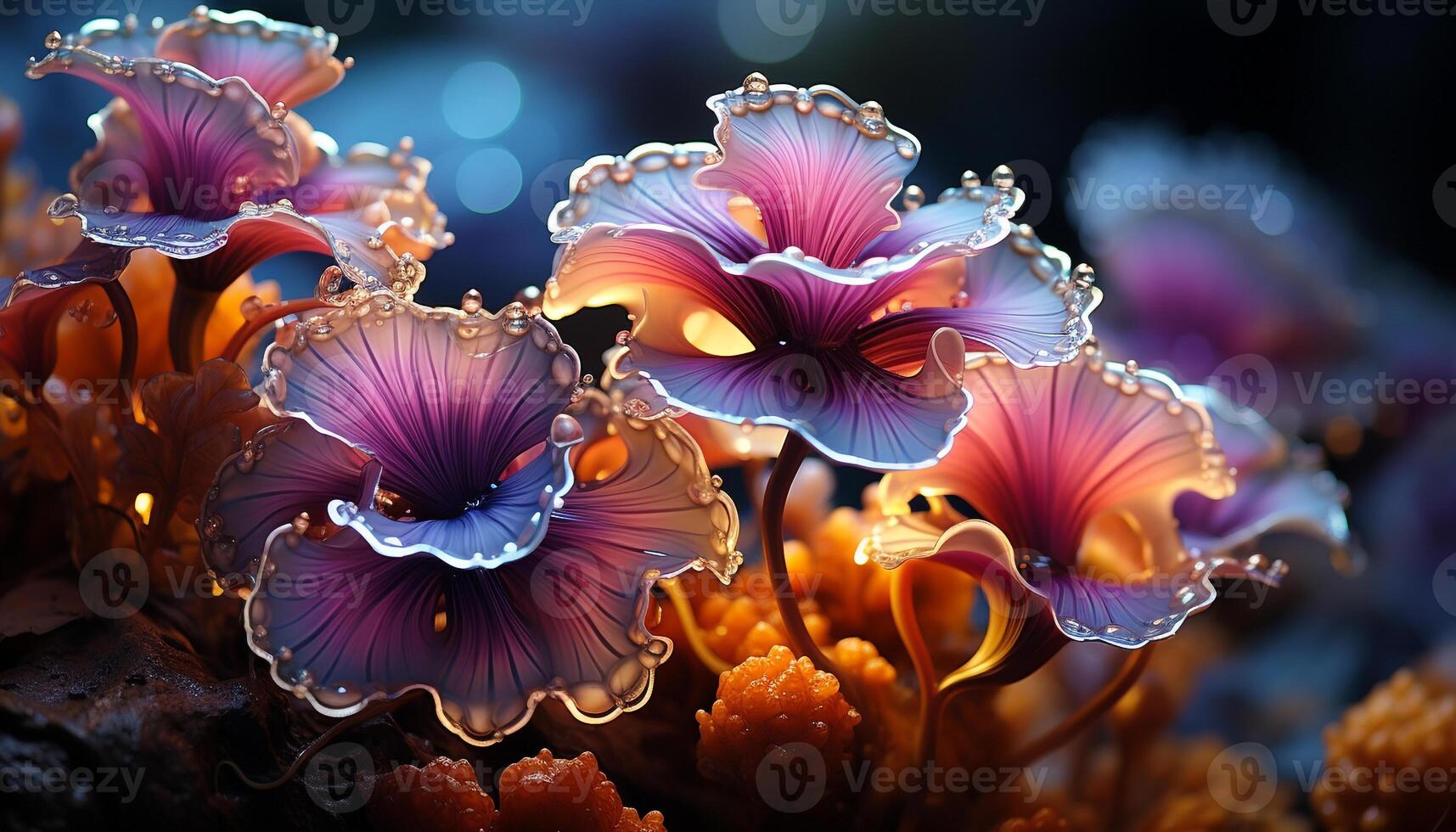 AI generated Vibrant colored flower blossom in underwater coral reef generated by AI photo