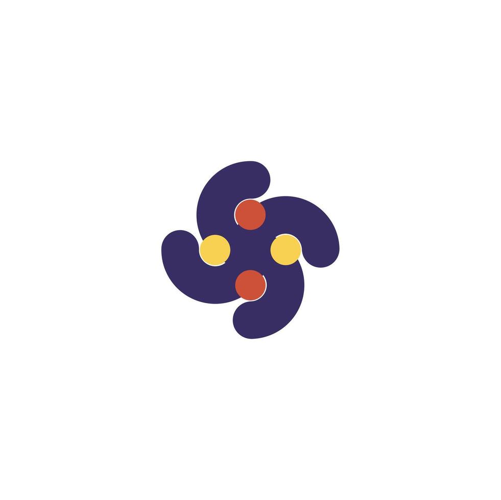 a purple and yellow logo with four circles vector