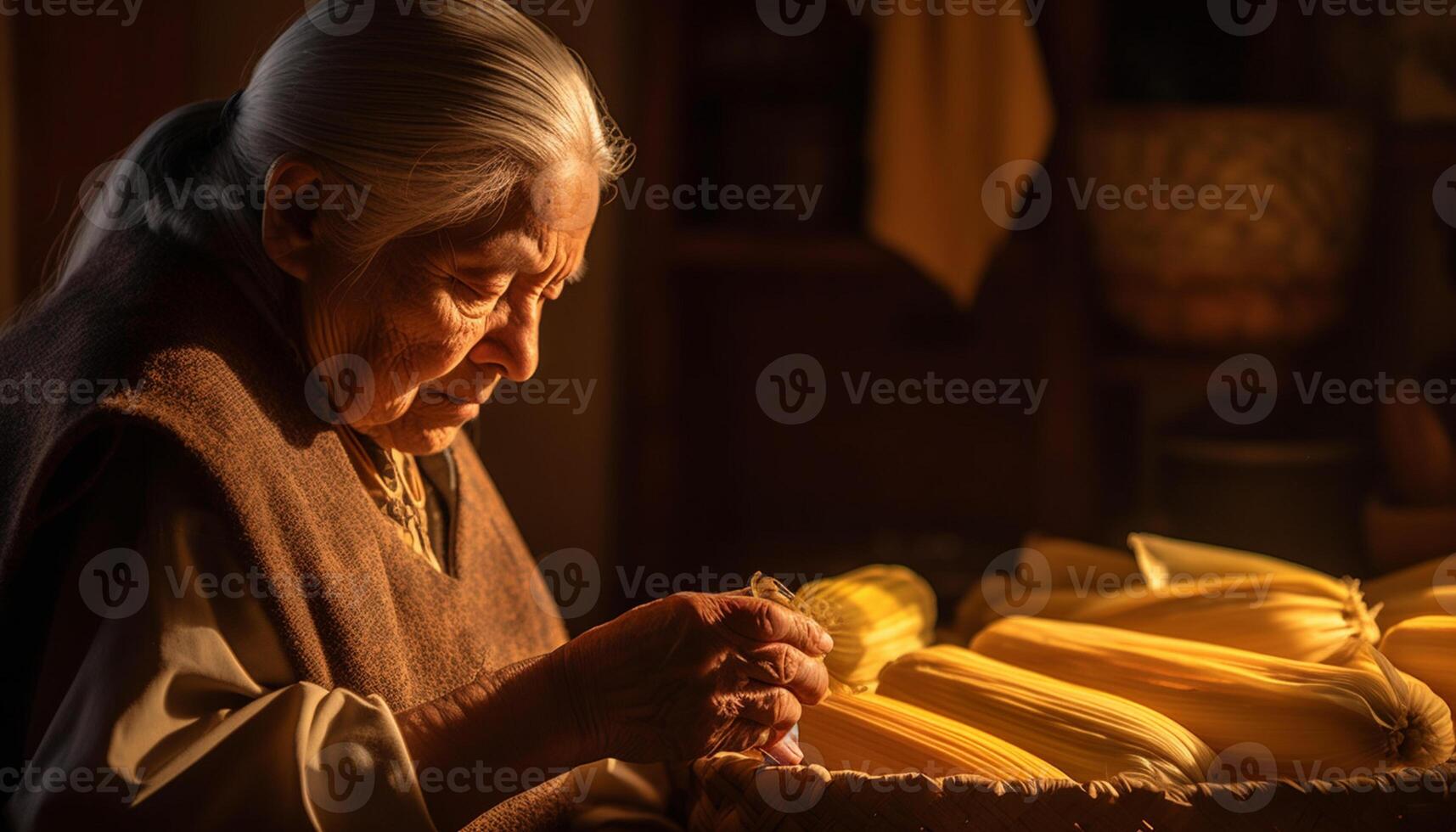 AI generated Senior adults working indoors, crafting food, holding traditions and cultures generated by AI photo