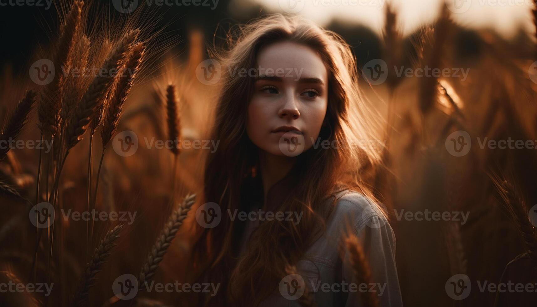 AI generated Young woman in a rural scene, smiling, looking at camera generated by AI photo