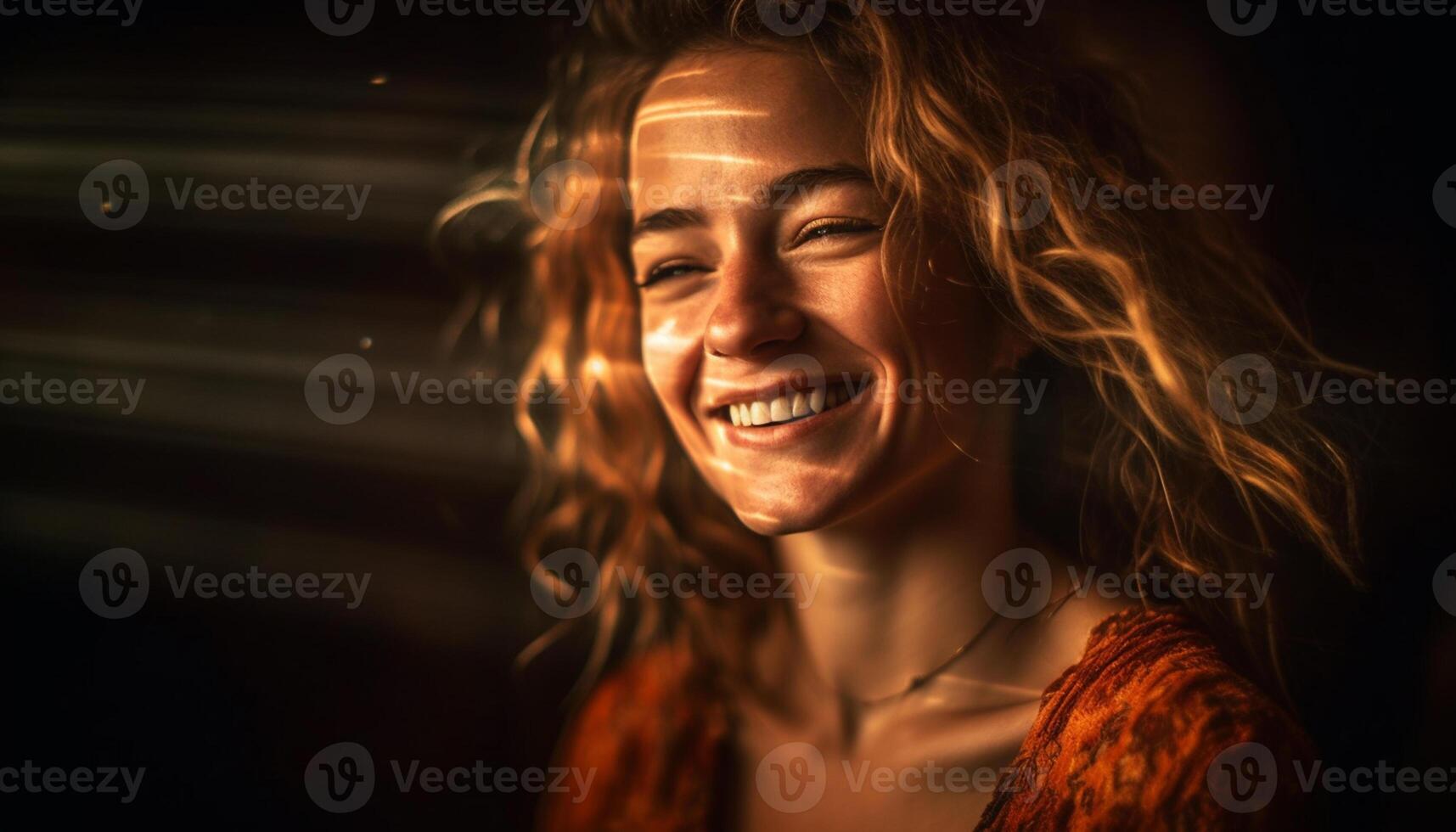 AI generated Smiling young woman enjoying carefree summer outdoors generated by AI photo