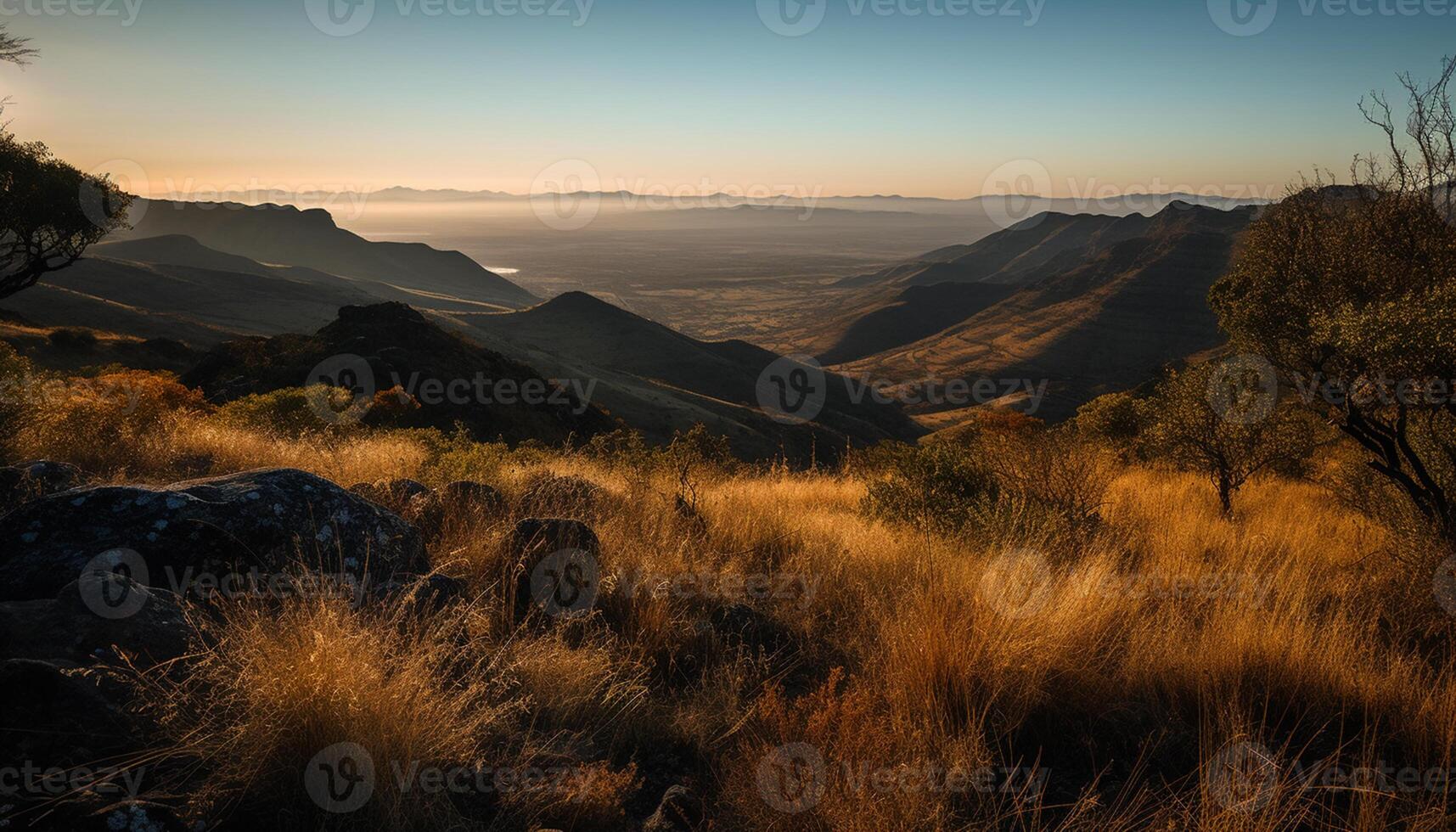 AI generated Majestic mountain peak, tranquil meadow, sunset sky, adventure in nature generated by AI photo