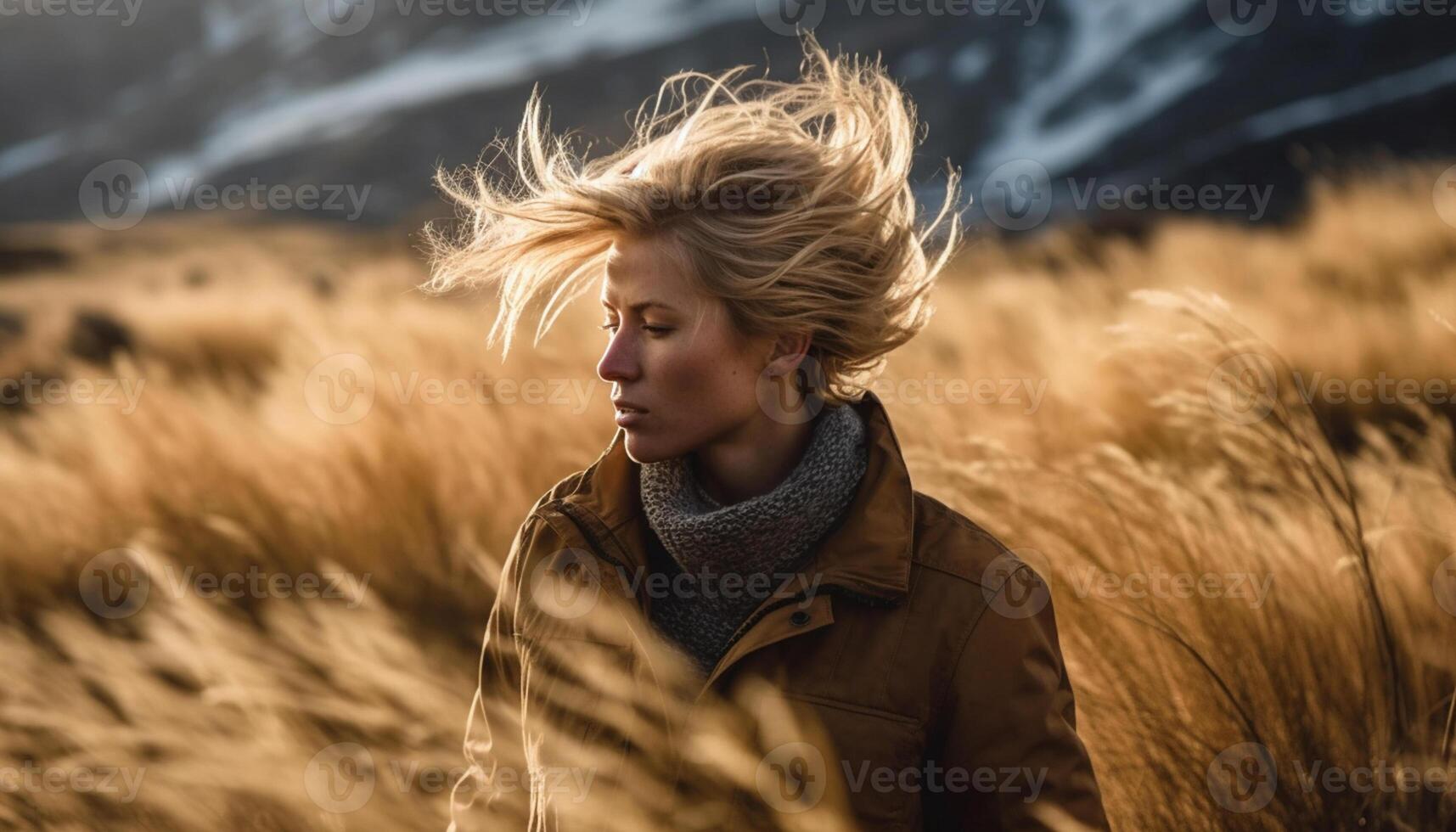 AI generated Young woman in warm clothing enjoys the beauty of autumn outdoors generated by AI photo