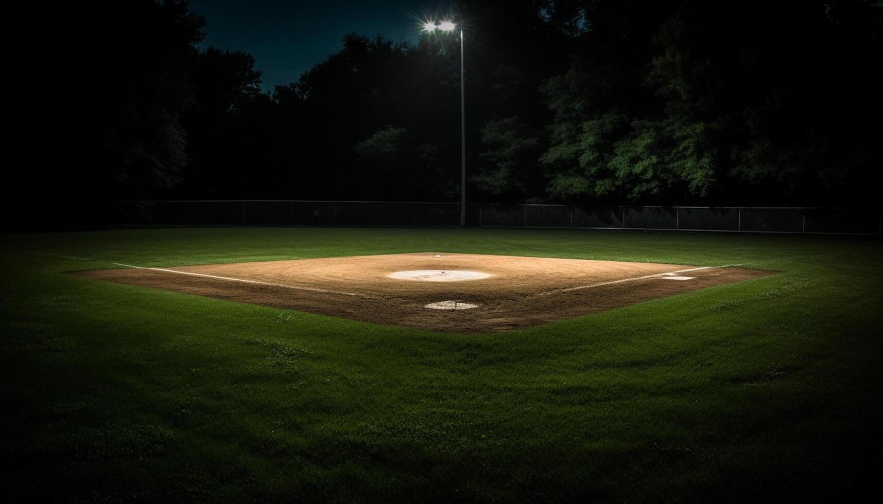 ai generado brillante verano noche, béisbol equipo jugando al aire libre generado por ai foto