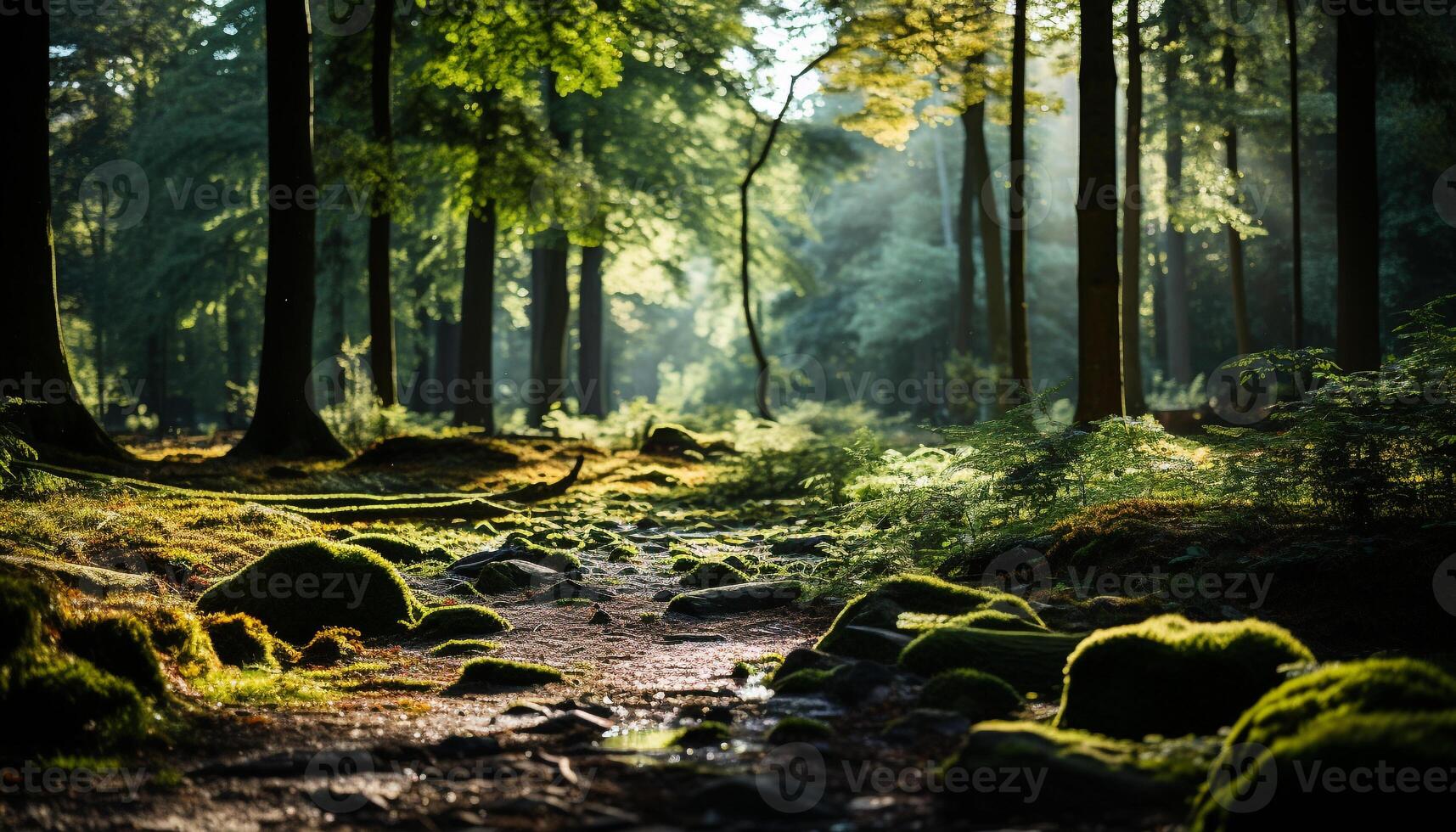 ai generado tranquilo escena de un brumoso bosque en otoño generado por ai foto