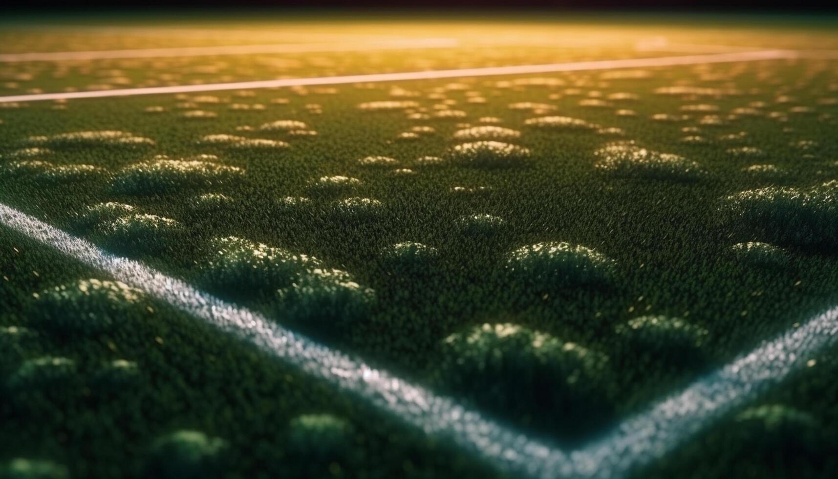 AI generated Bright green grass on a wet playing field at night generated by AI photo
