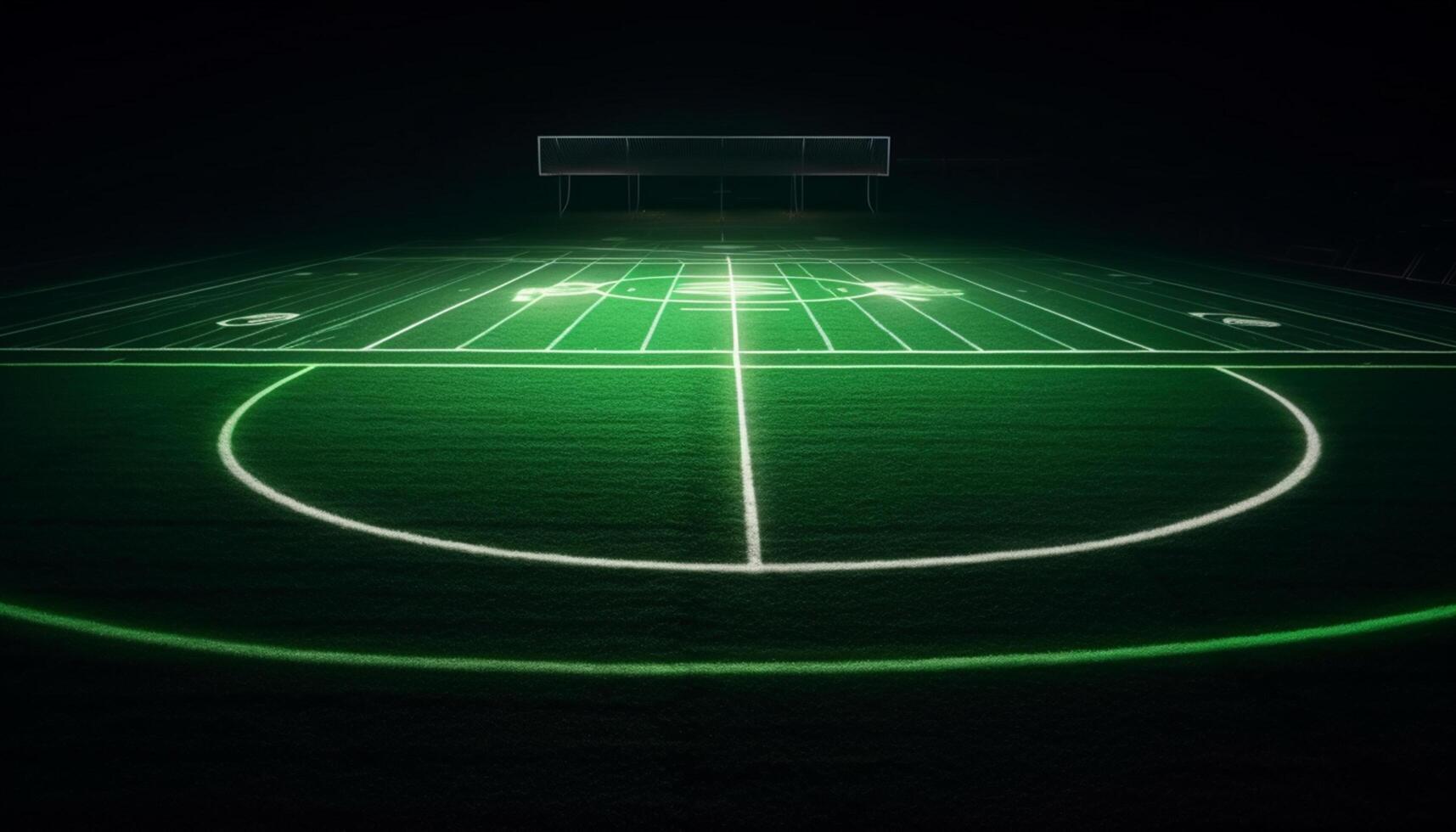 AI generated Soccer field illuminated by spotlight, empty grass, glowing success generated by AI photo