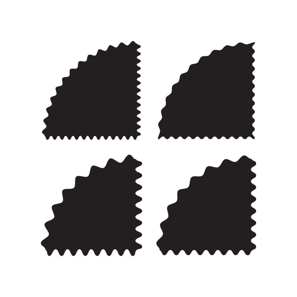 Perforated edge quarter icon circle set. 4 set quadrant shapes with notched edges. Isolated on a white background. vector