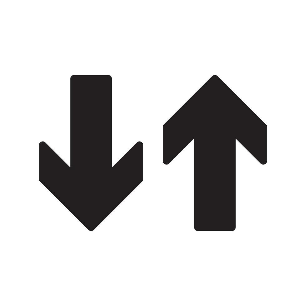 up and down arrow navigation direction vector design, Black large two way downward pointing solid arrow