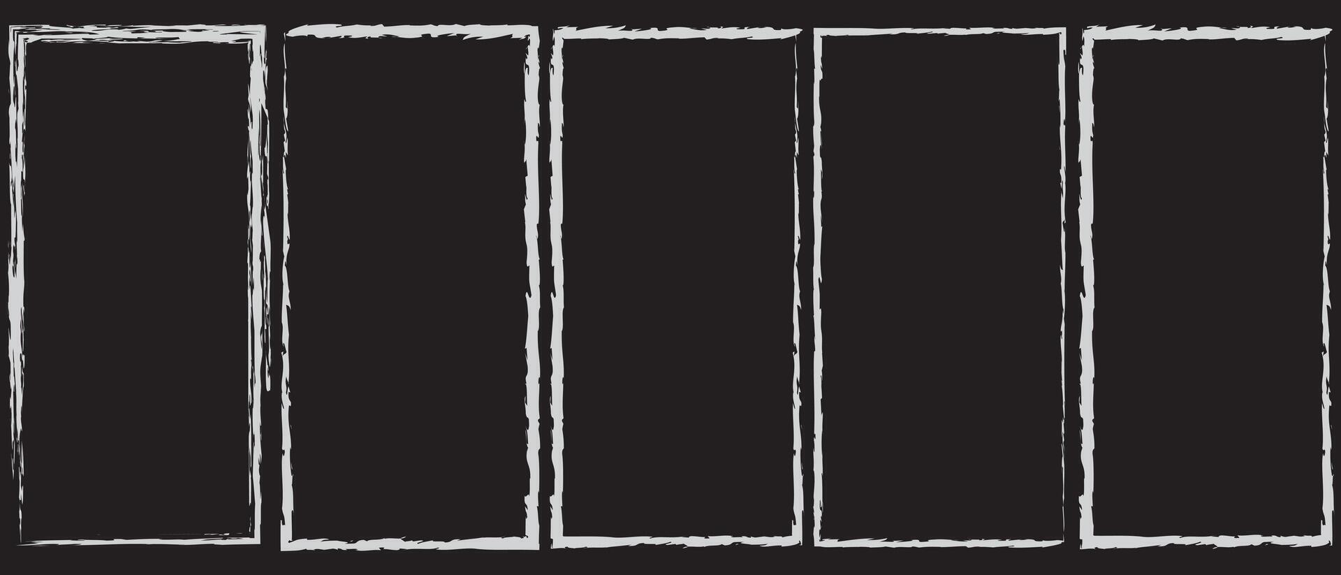 Grunge square and rectangle frame, stories and social network media. Template with brush stroke. Rectangular border with grunge overlay. Set of vector illustrations isolated on black background.