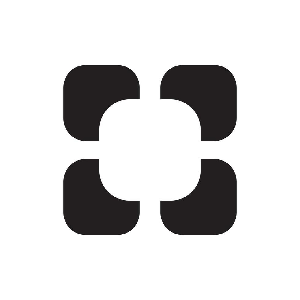 Four squircle shapes black colors icon. An arrangement of colorful symbols with round corners. Isolated on a white background. vector