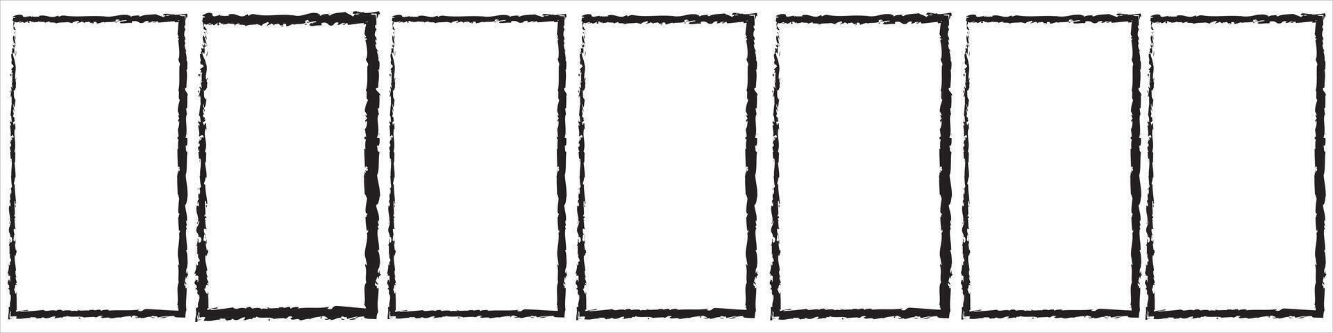 Grunge square and rectangle frames, Square shape outline on hand draw style. empty black boxes set. Rectangle borders collections. Rubber square stamp imprint. vector