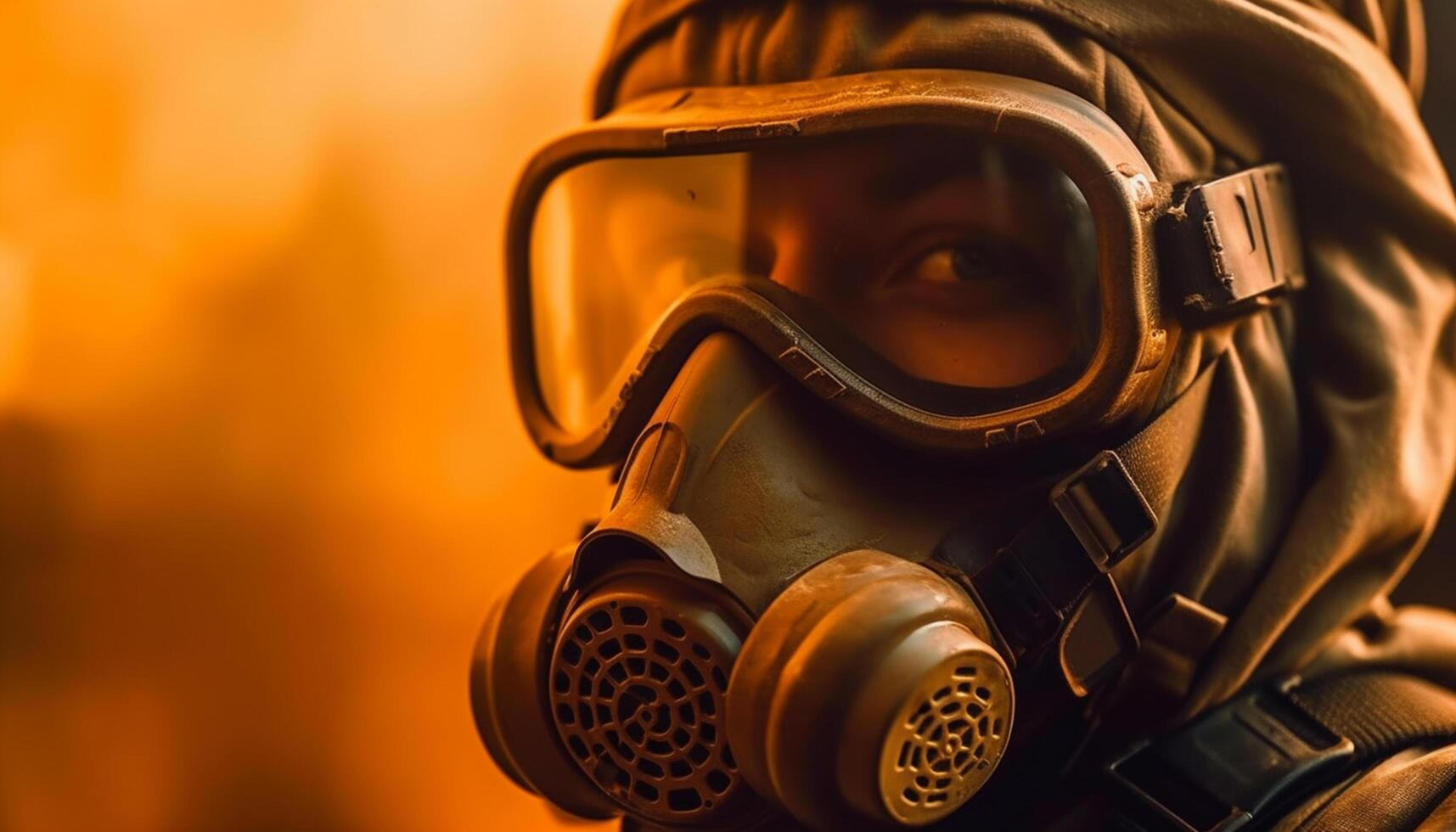 AI generated Futuristic gas mask protects against toxic pollution generated by AI photo