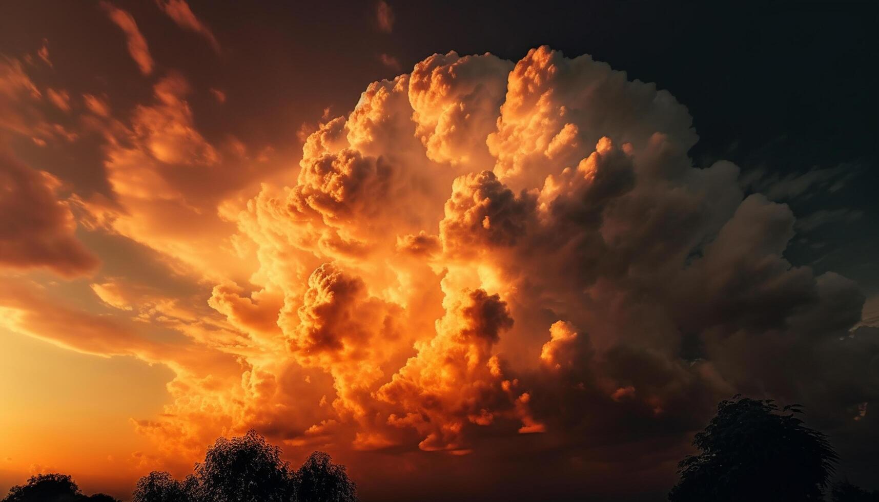 AI generated Vibrant sunset sky paints tranquil nature scene with bright colors generated by AI photo