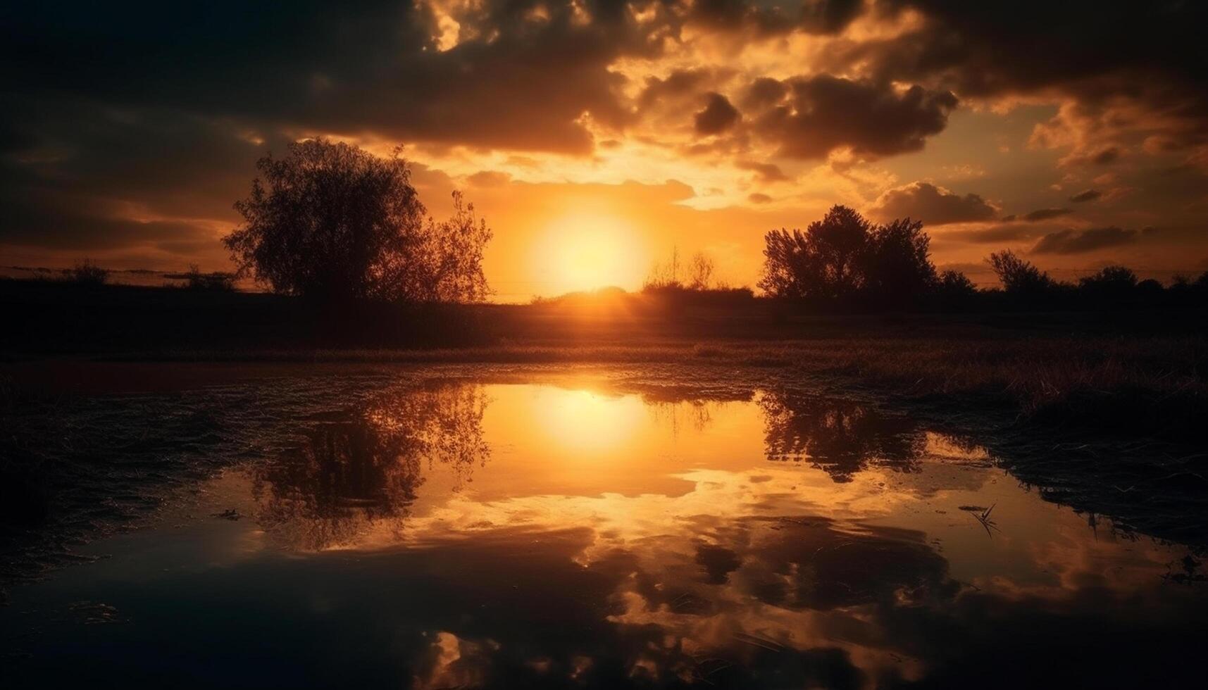 AI generated Sunset over the tranquil water, nature beauty in vibrant colors generated by AI photo