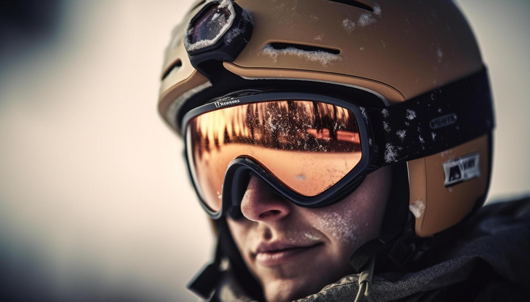 AI generated A young adult wearing ski goggles enjoys an extreme winter sport generated by AI photo