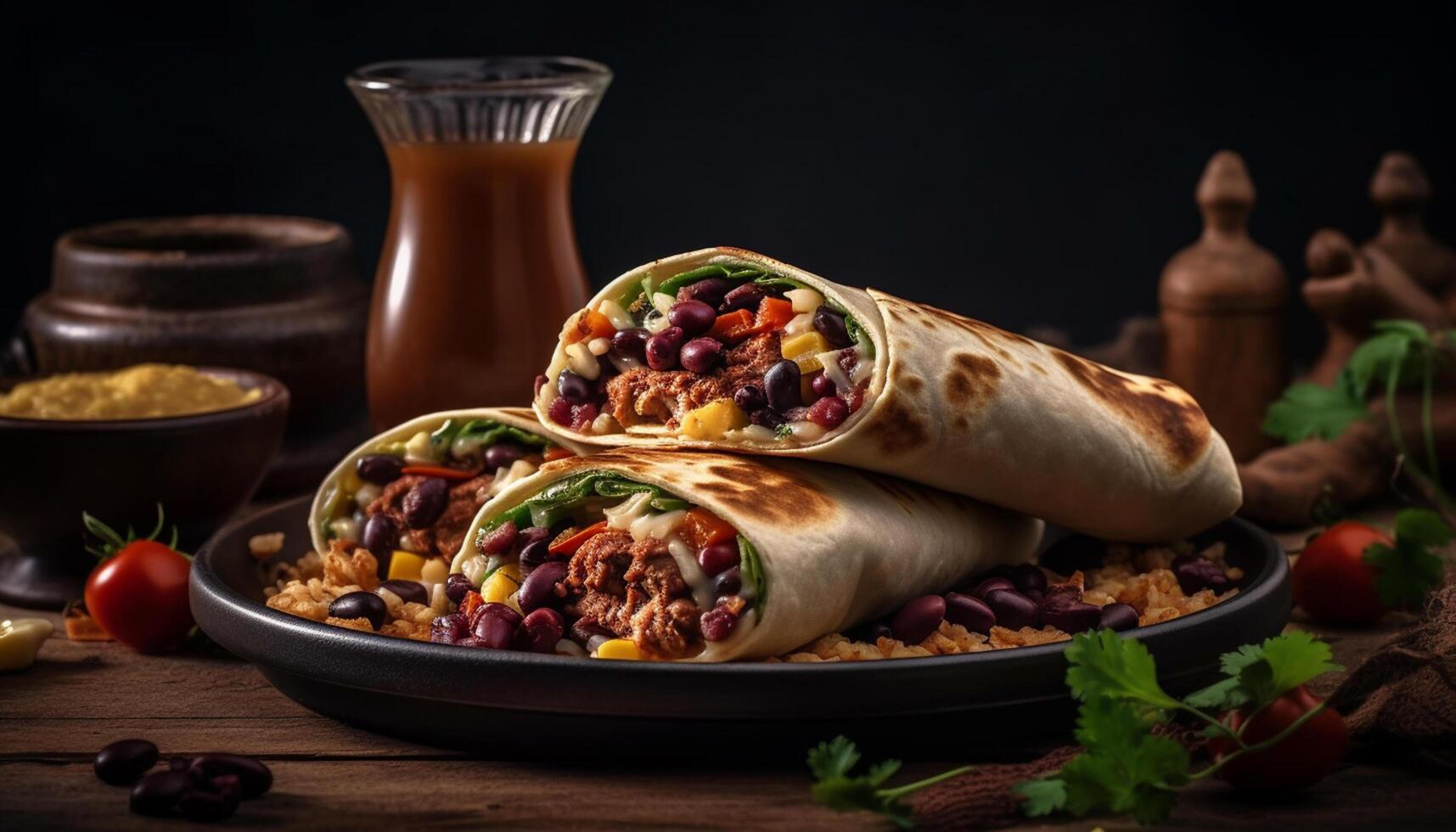 AI generated Freshness of meat and vegetables in a homemade Mexican taco generated by AI photo