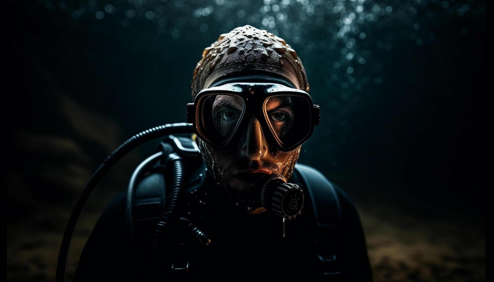 AI generated A brave soldier dives into the dark underwater world for adventure generated by AI photo