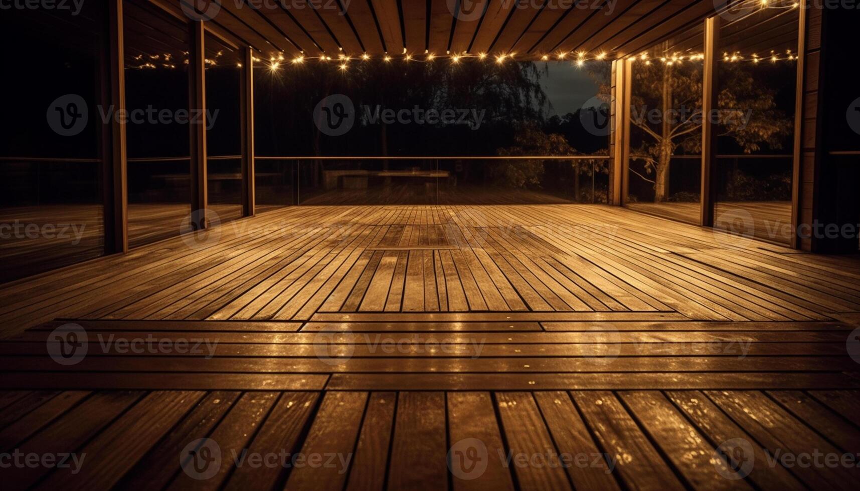 AI generated Dark wood flooring in a modern domestic room at night generated by AI photo