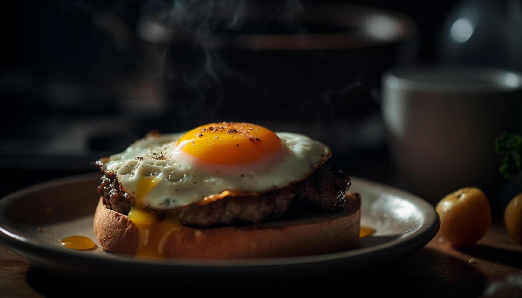 AI generated Grilled meat on plate, freshness and heat, rustic American meal generated by AI photo