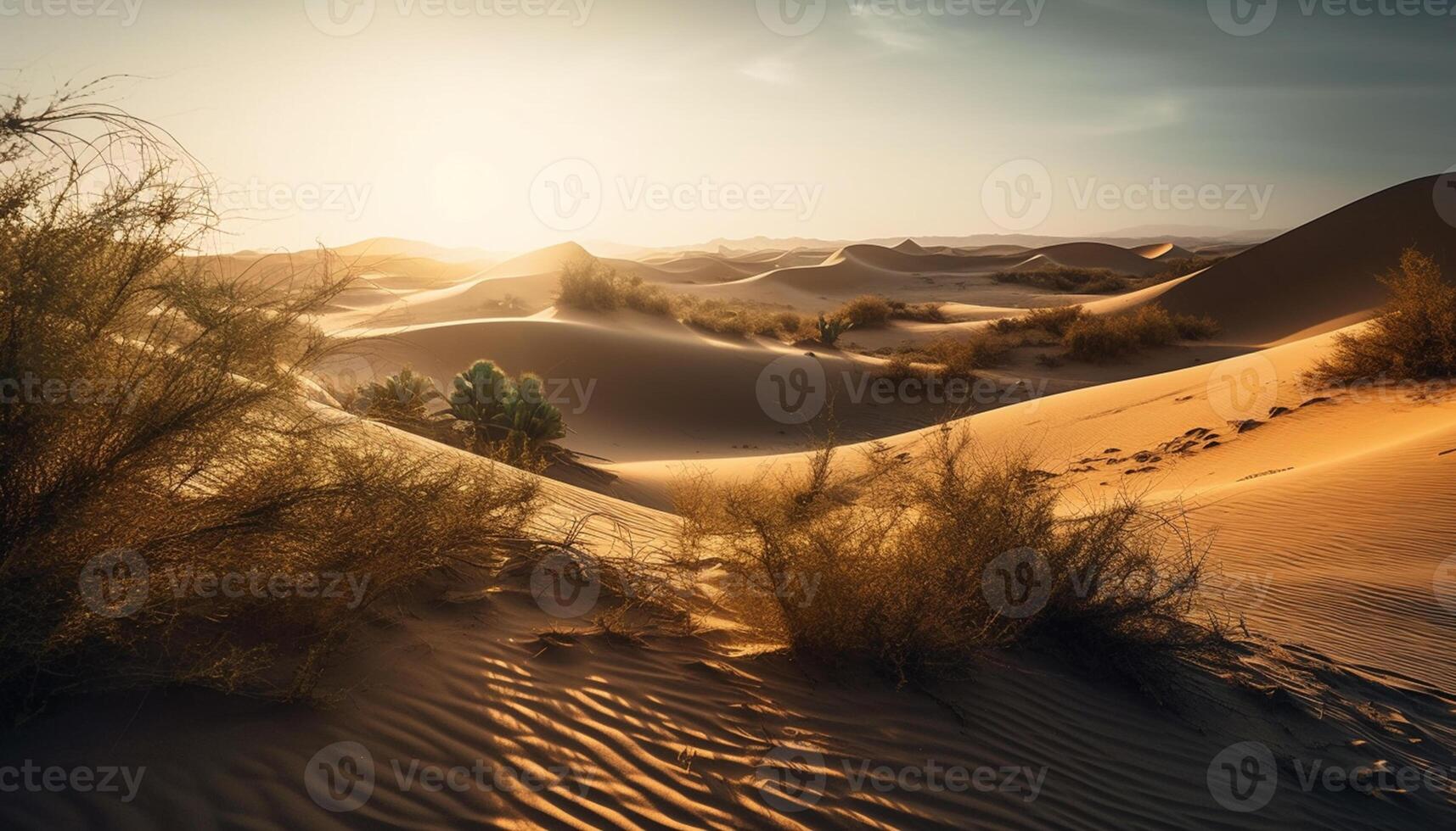 AI generated Sand dune landscape, sunset, sunrise, travel, beauty in nature generated by AI photo