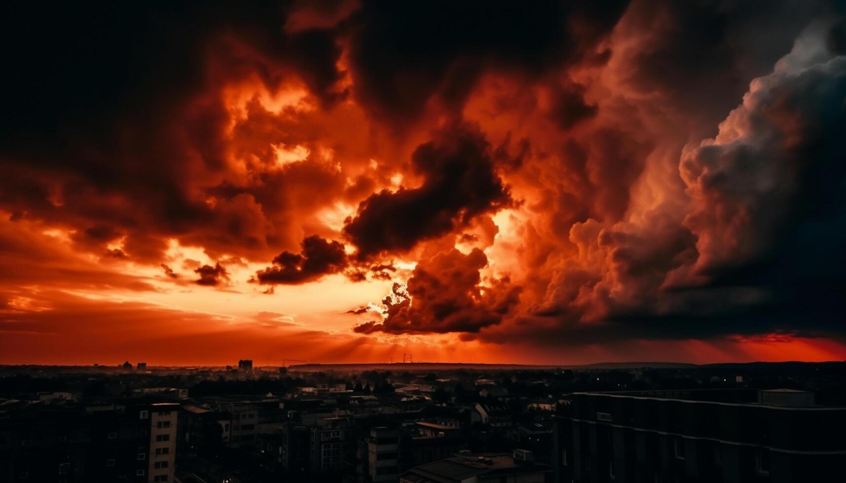 AI generated Dramatic sky, urban skyline, dark landscape, beauty in nature generated by AI photo