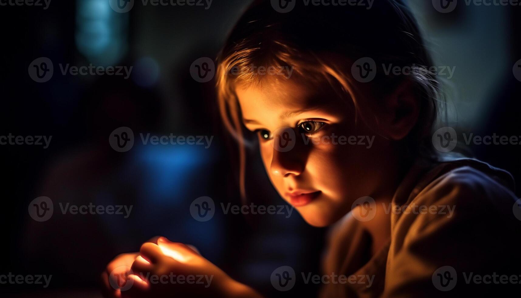 AI generated A cute girl sitting alone, smiling, enjoying the darkness generated by AI photo