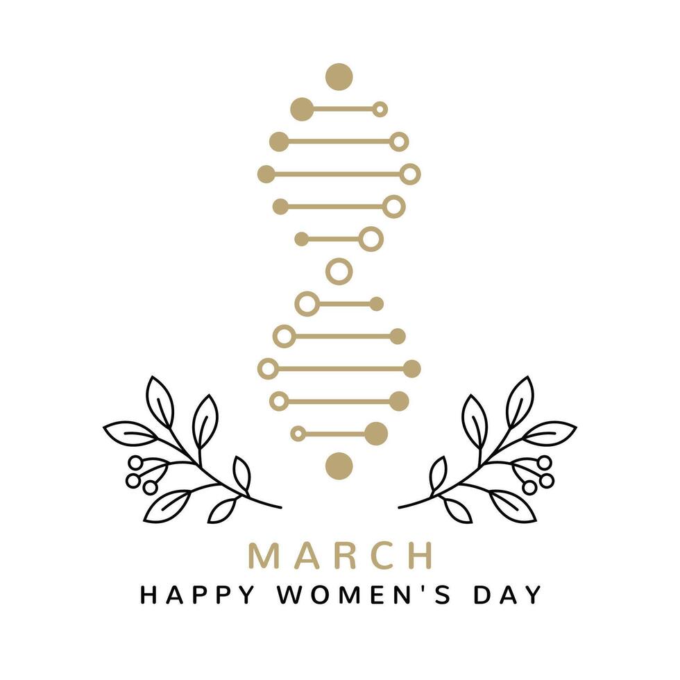 Thin line minimalist design for international women day. 8th of march with number 8 in the form of a DNA strand isolated on the white background. Vector. Happy women day card vector