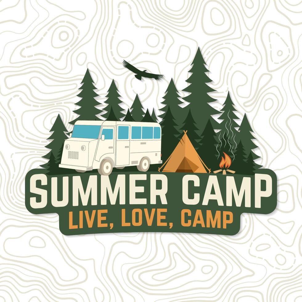 Summer camp. Live, love, camp patch. Vector