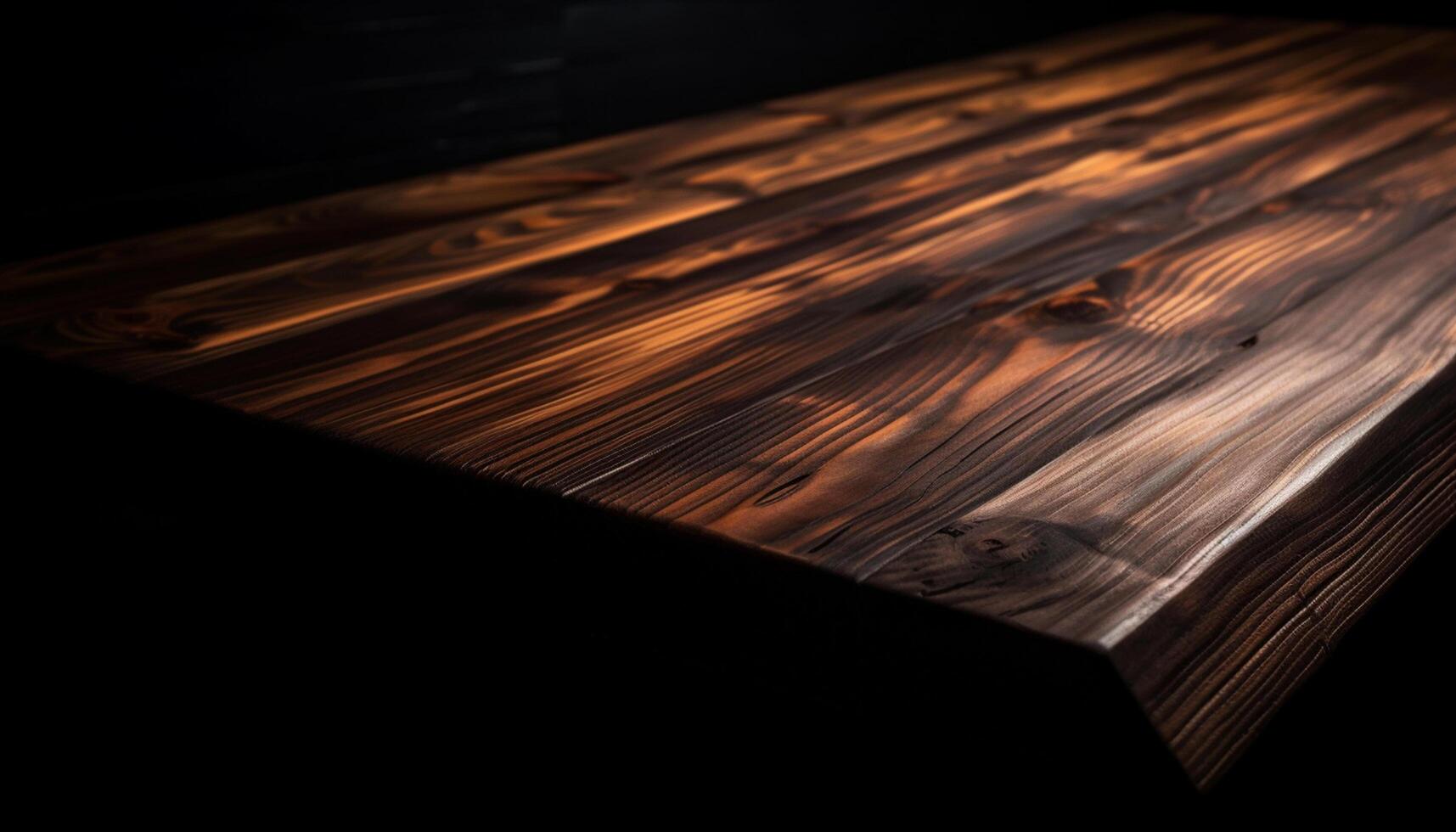 AI generated Wood plank table, old and dark, textured backdrop for home interior generated by AI photo