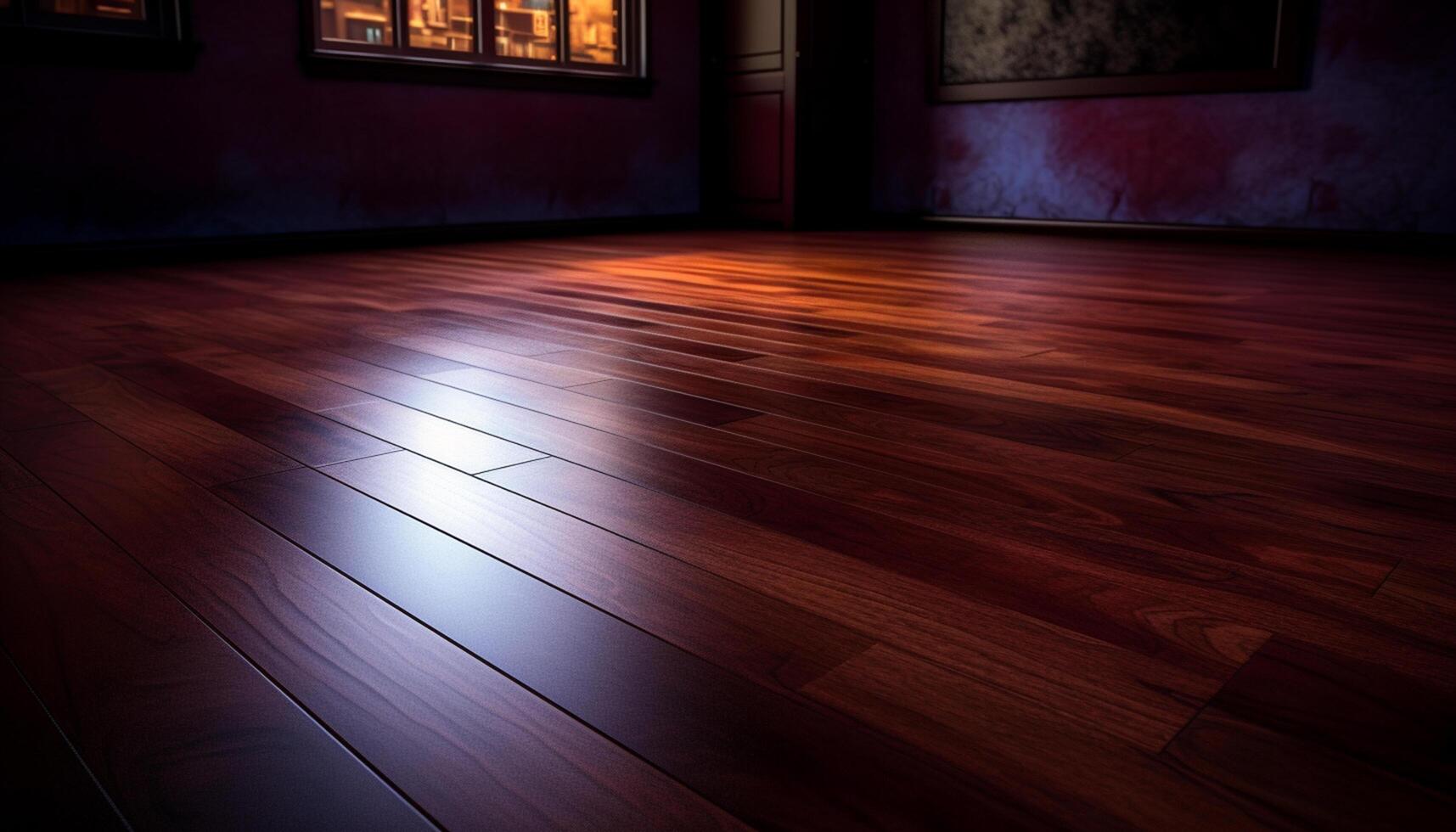 AI generated Dark wood flooring in an old apartment, empty and illuminated generated by AI photo