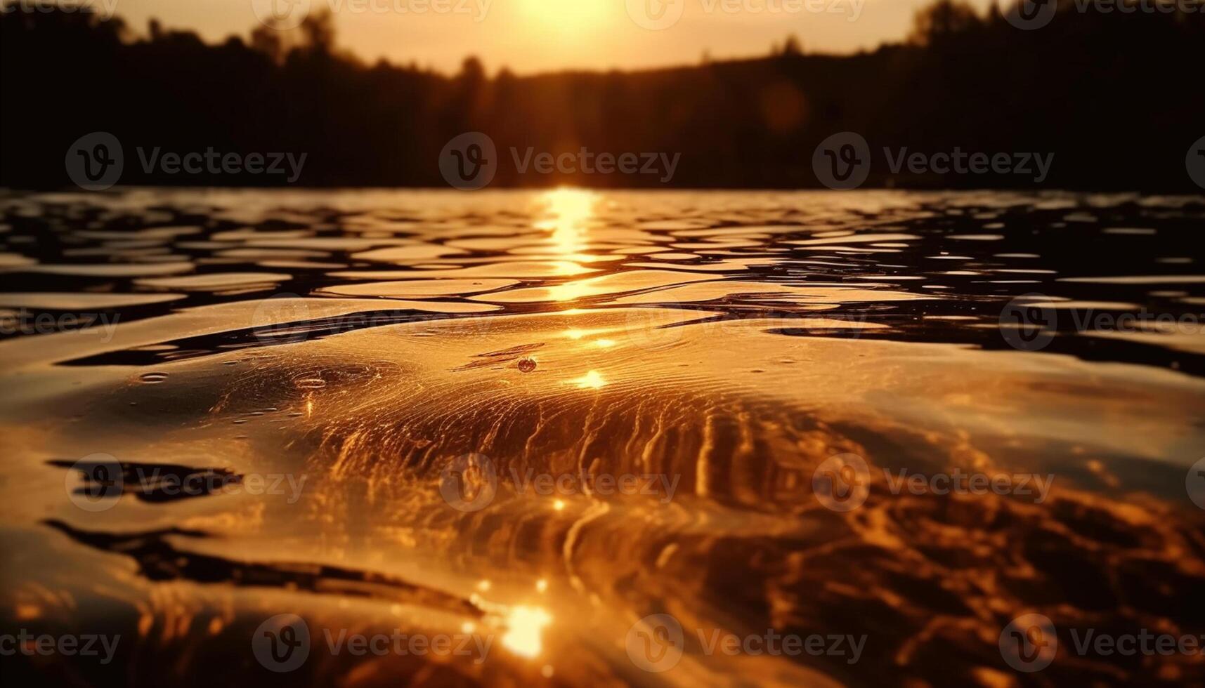 AI generated Sunset over water, reflecting sunlight, creating a tranquil summer scene generated by AI photo