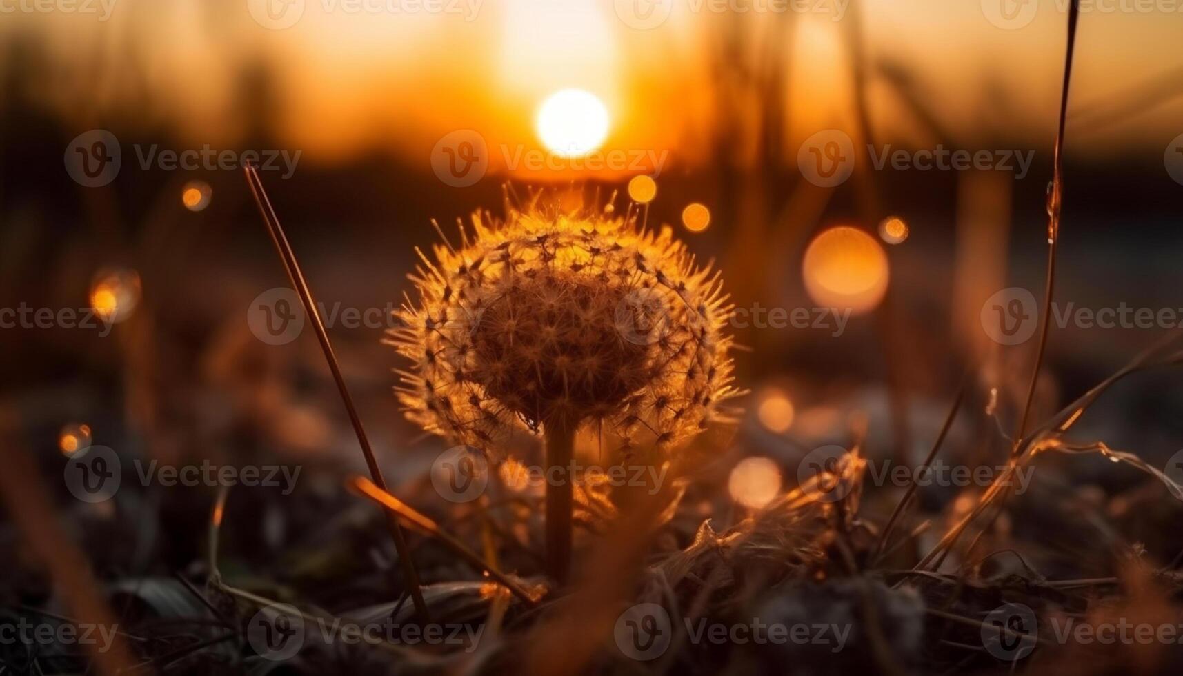 AI generated Sunset meadow, yellow wildflower growth in nature beauty Freshness, sunlight generated by AI photo