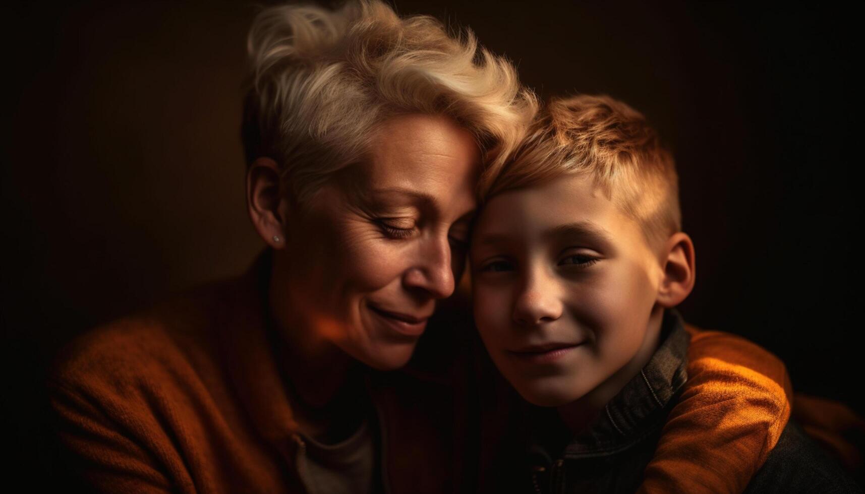 AI generated Smiling family of four, embracing love and happiness together generated by AI photo