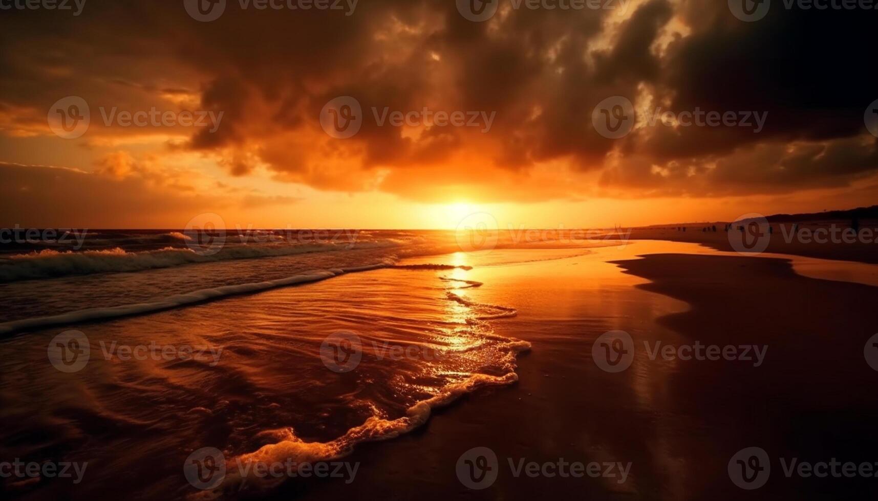 AI generated Sunset over the tranquil coastline, nature beauty in vibrant colors generated by AI photo