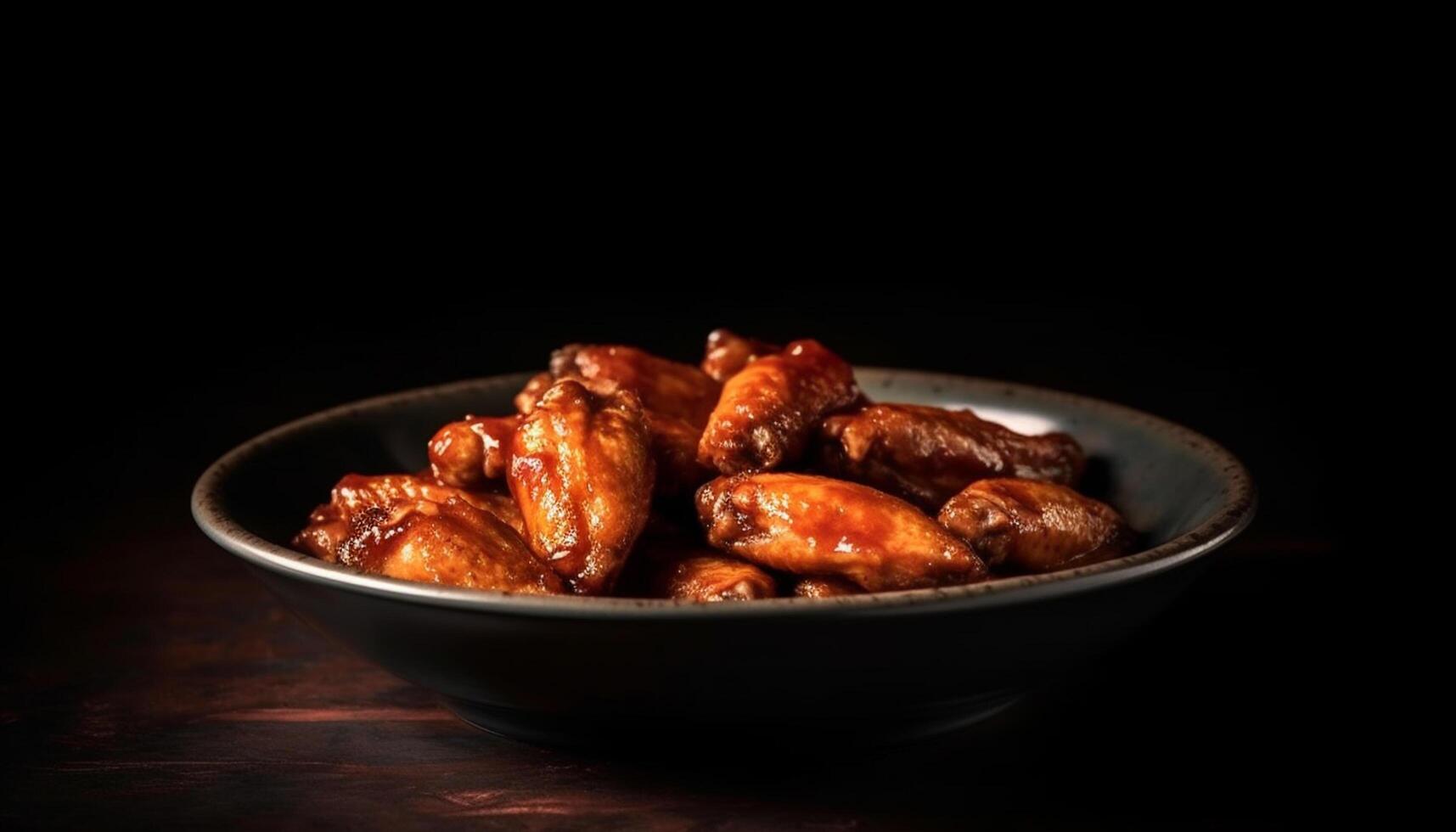 AI generated Grilled chicken wings on a plate, a delicious and unhealthy snack generated by AI photo