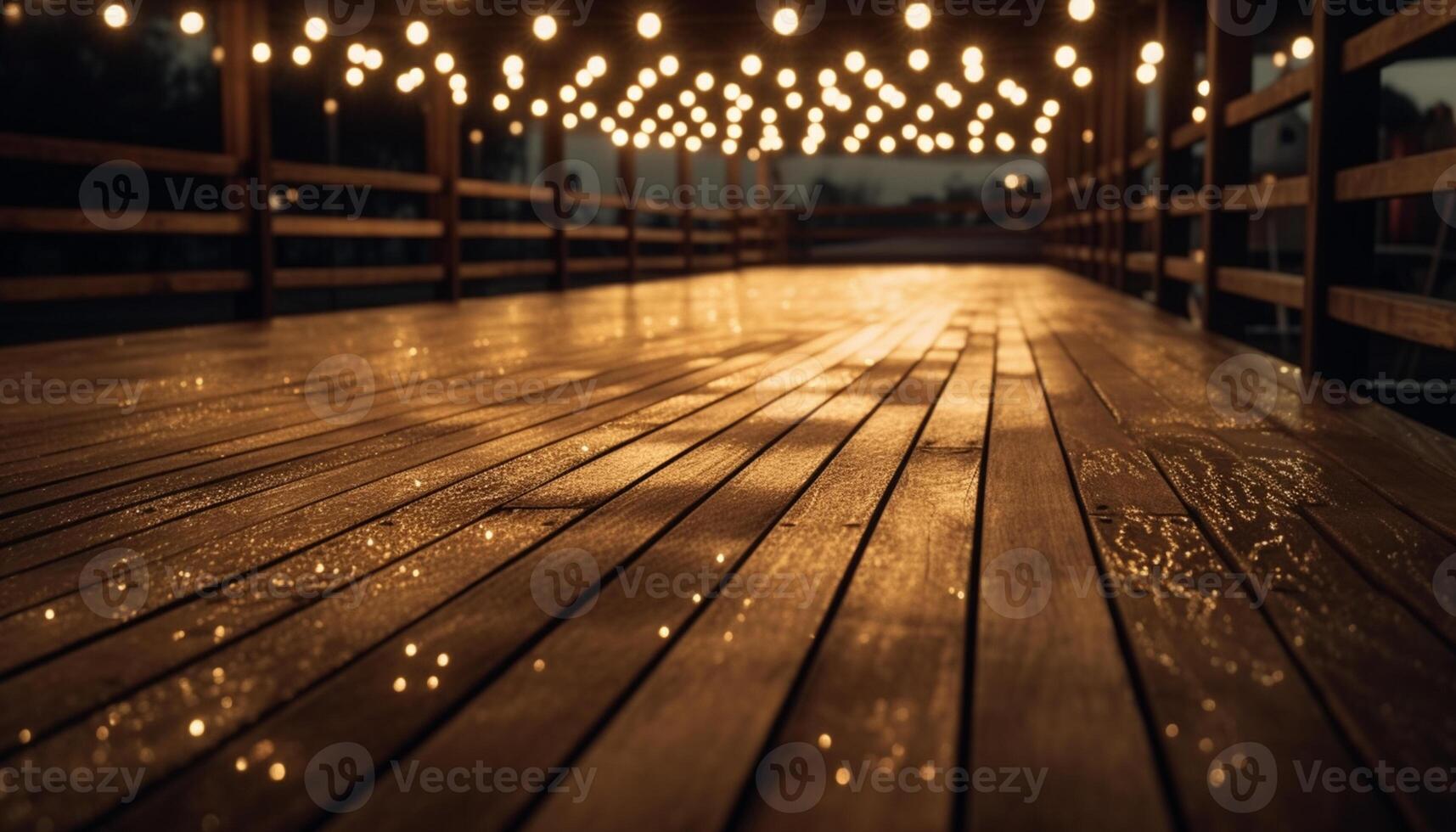 AI generated Wooden table illuminated by bright yellow lighting in a modern room generated by AI photo