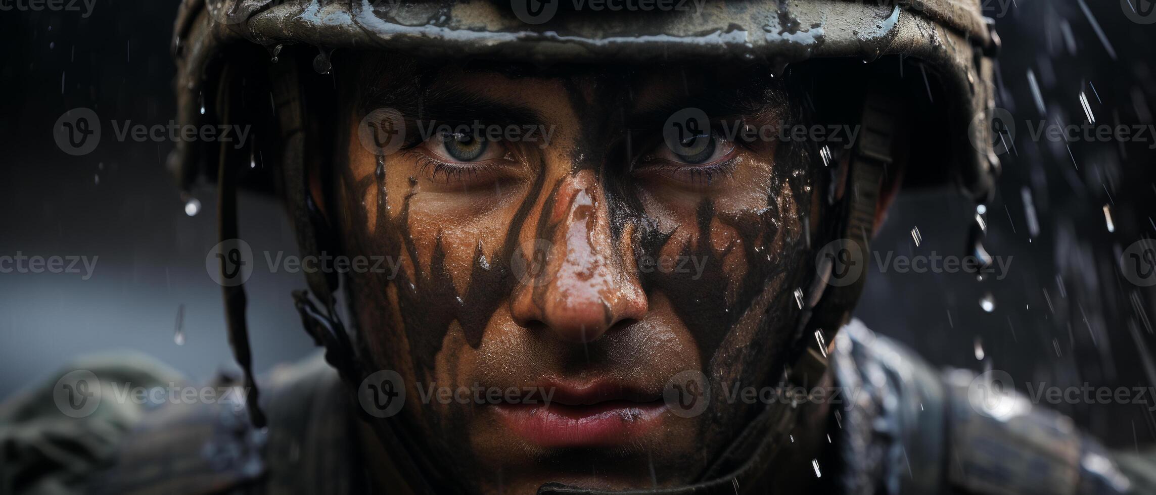 AI generated Soldier's Resilience in the Rain photo