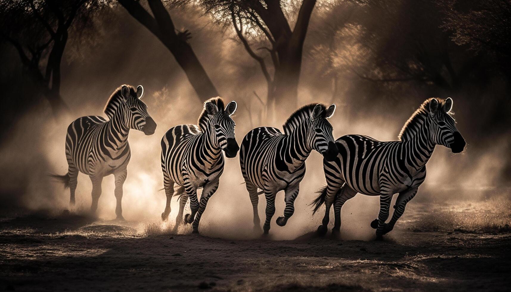 AI generated Zebra herd grazing in the African savannah, beauty in nature generated by AI photo